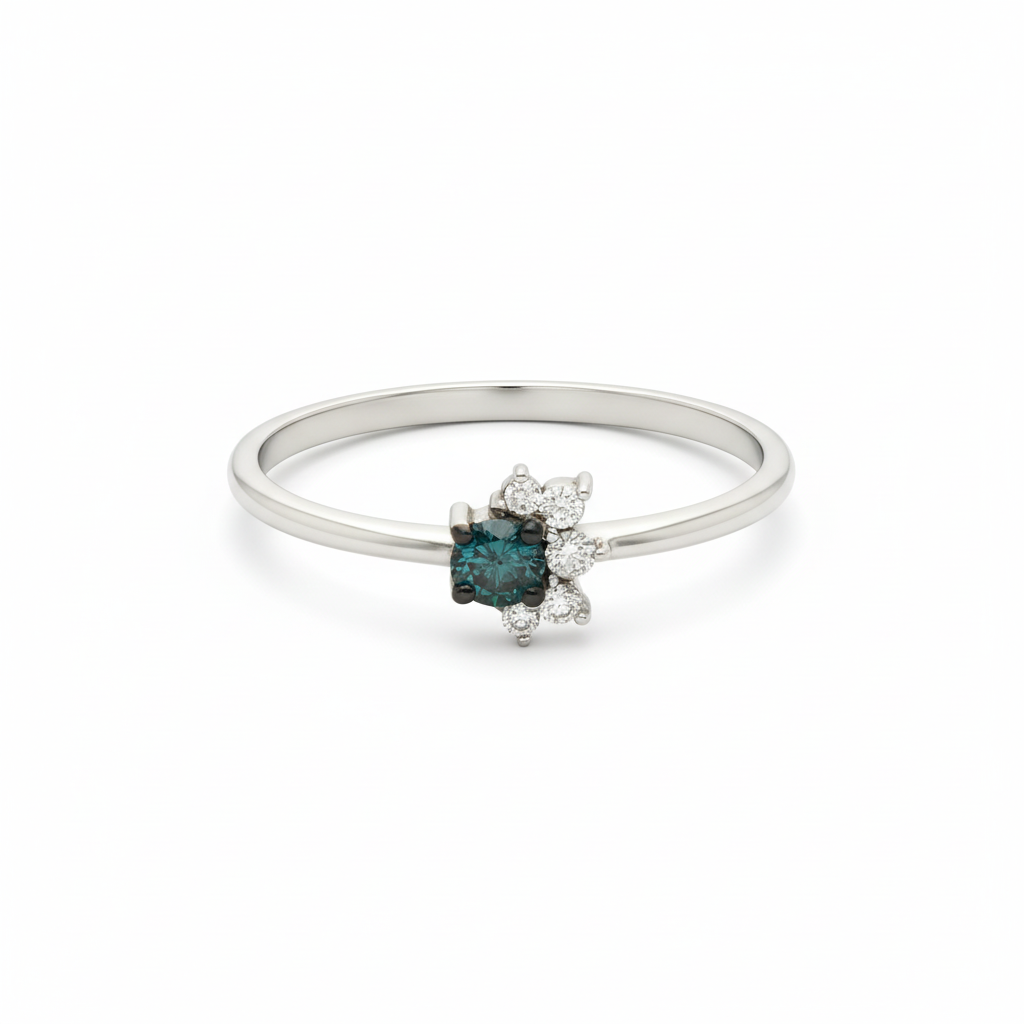 Blauer Diamant Halb-Sternen-Ring aus 14 Karat Gold