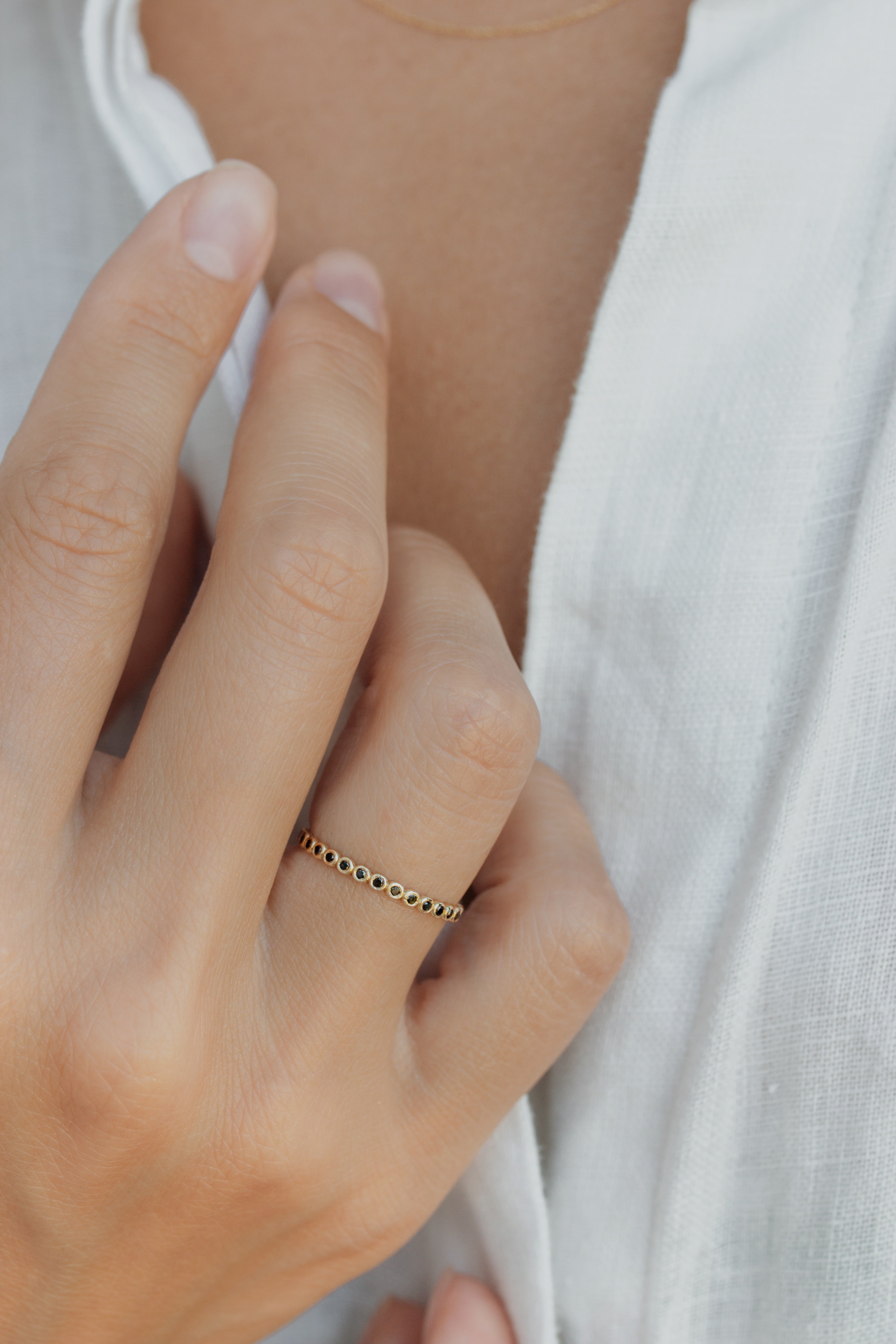 Bezel Black Diamond Stacking Ring Orizzo fine jewelry
