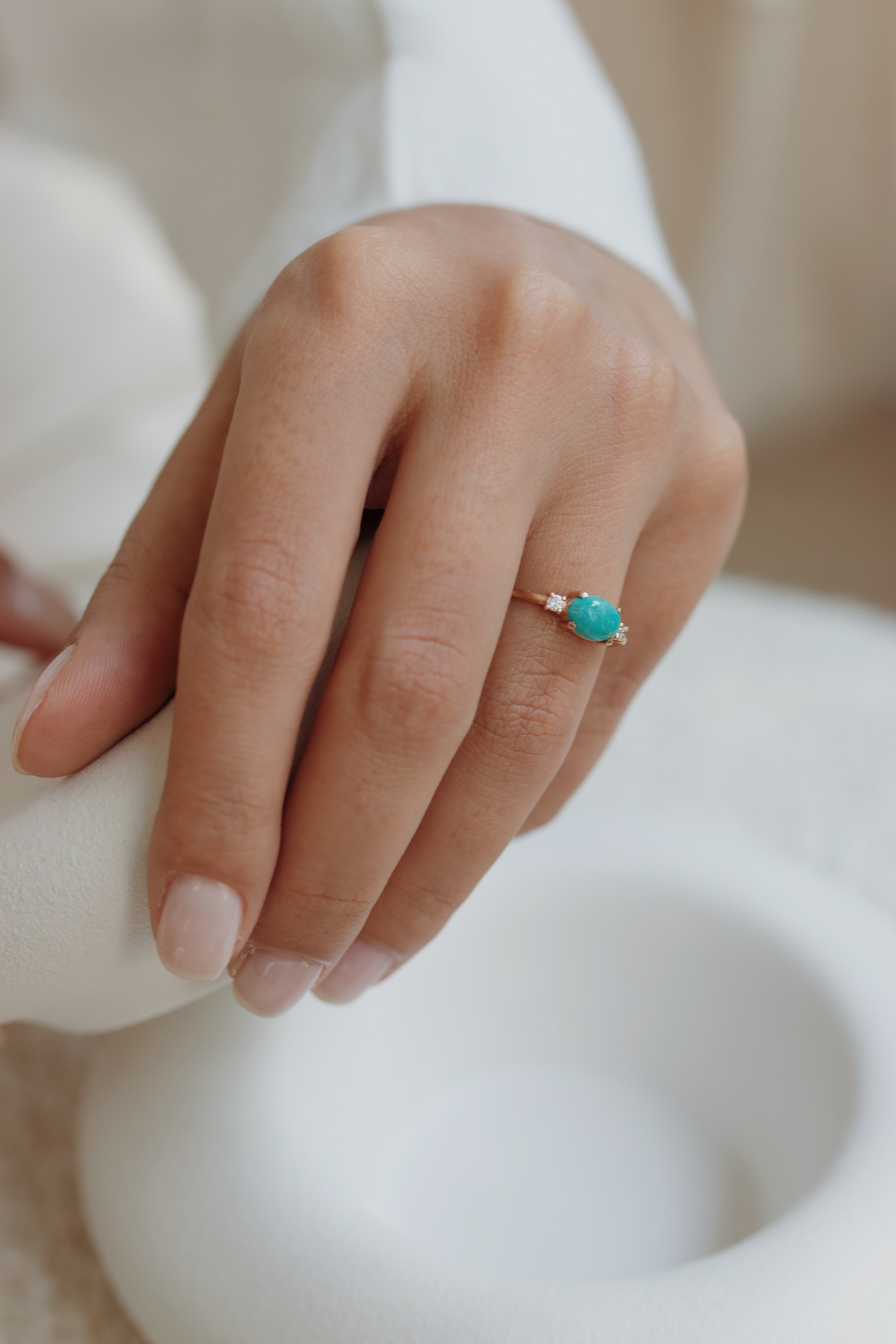 Natural Turquoise Engagement Ring With Diamond Orizzo fine jewelry