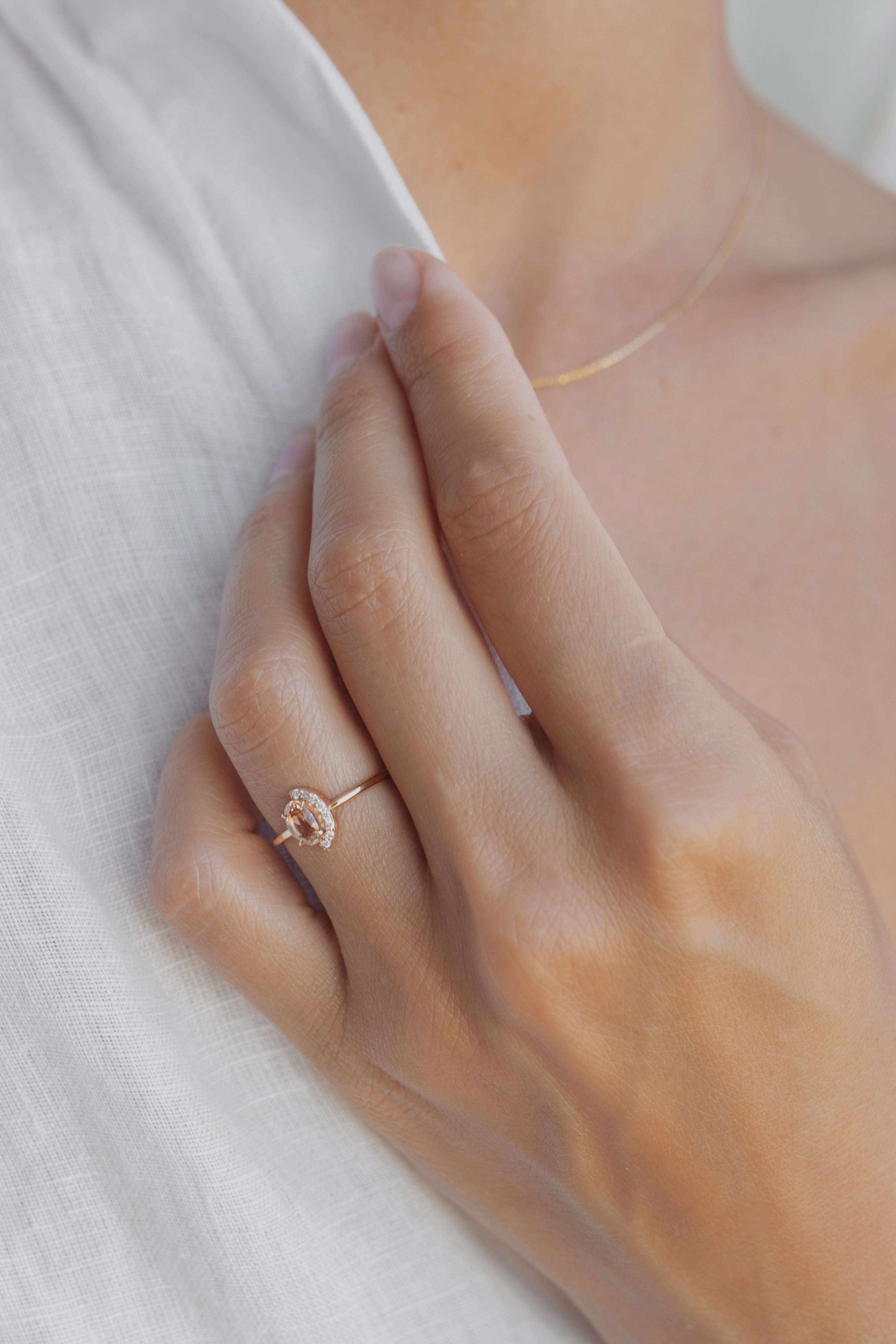 Morganite with Diamond Alternative Engagement Ring Orizzo fine jewelry