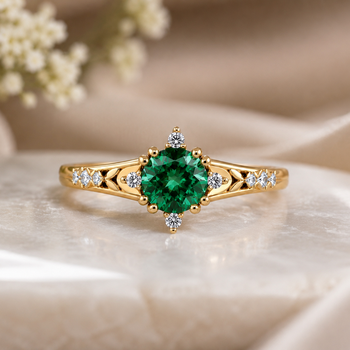 Green Sapphire Engagement Ring - Liora