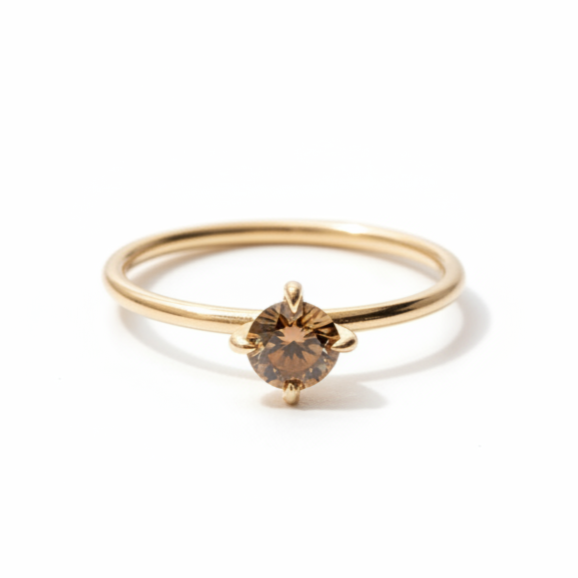 14 Karat Gold Solitär-Verlobungsring mit Cognacfarbenem Braunem Diamanten