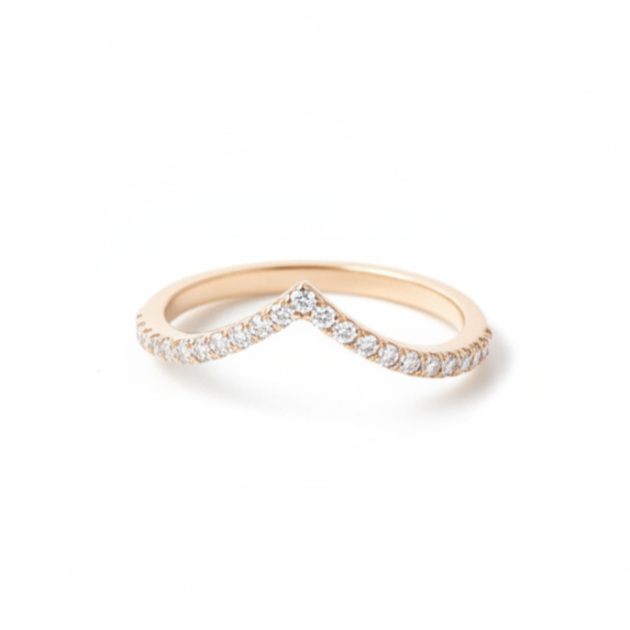 14 Karat Gold Geschwungener V-Form Diamant Ehering