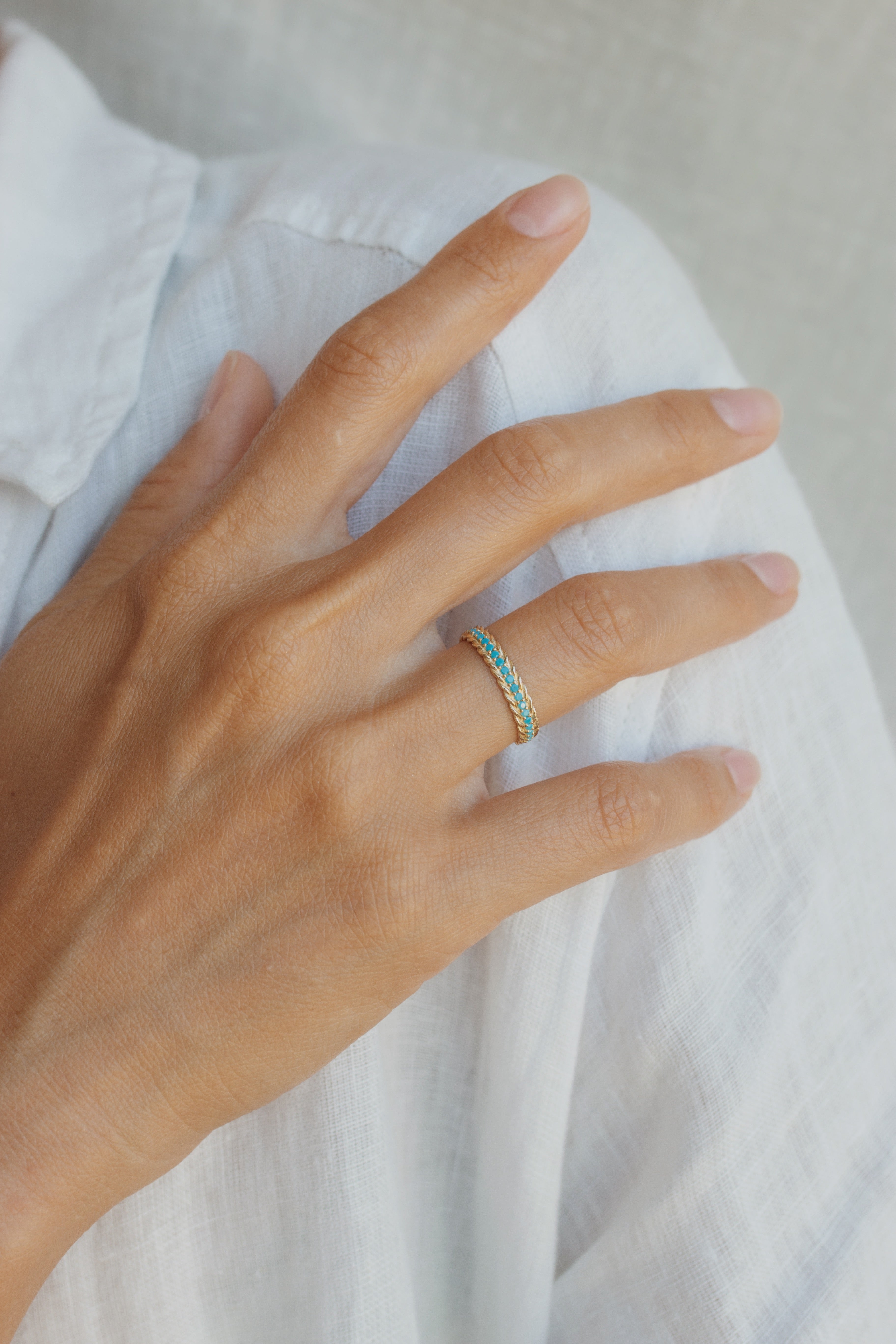 Turquoise Wedding Band in 14k Solid Gold Orizzo fine jewelry