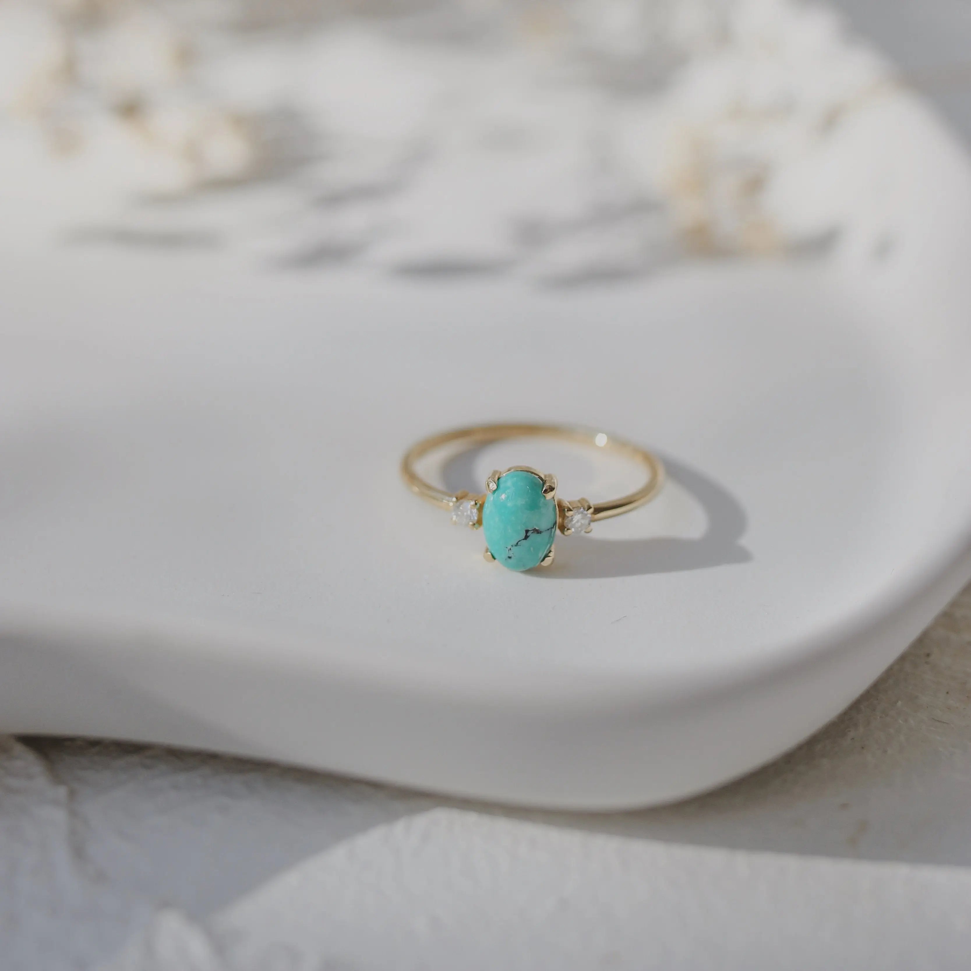 Natural Turquoise Engagement Ring With Diamond Orizzo fine jewelry