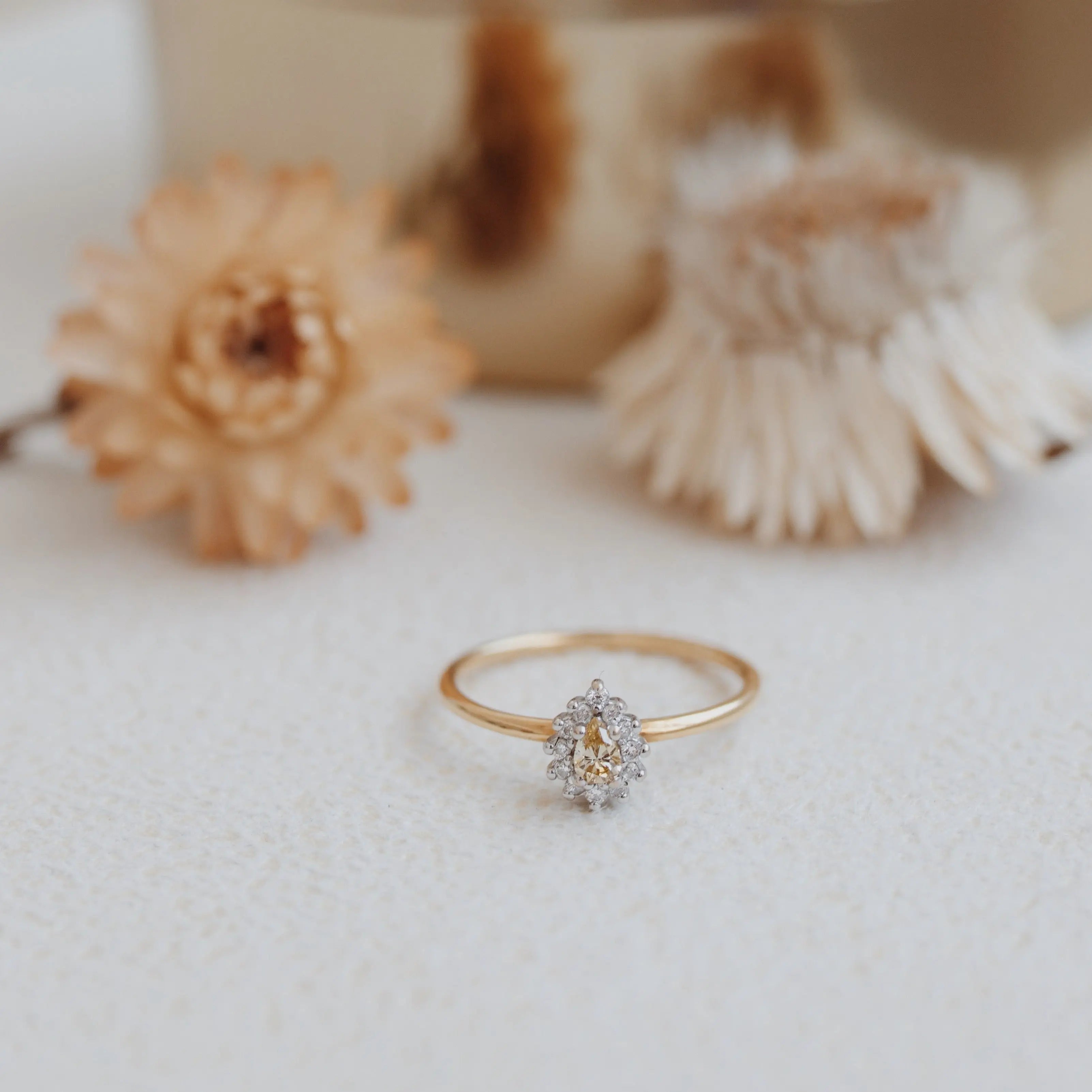 Dainty Pear Shape Yellow Diamond Engagement Ring Orizzo fine jewelry