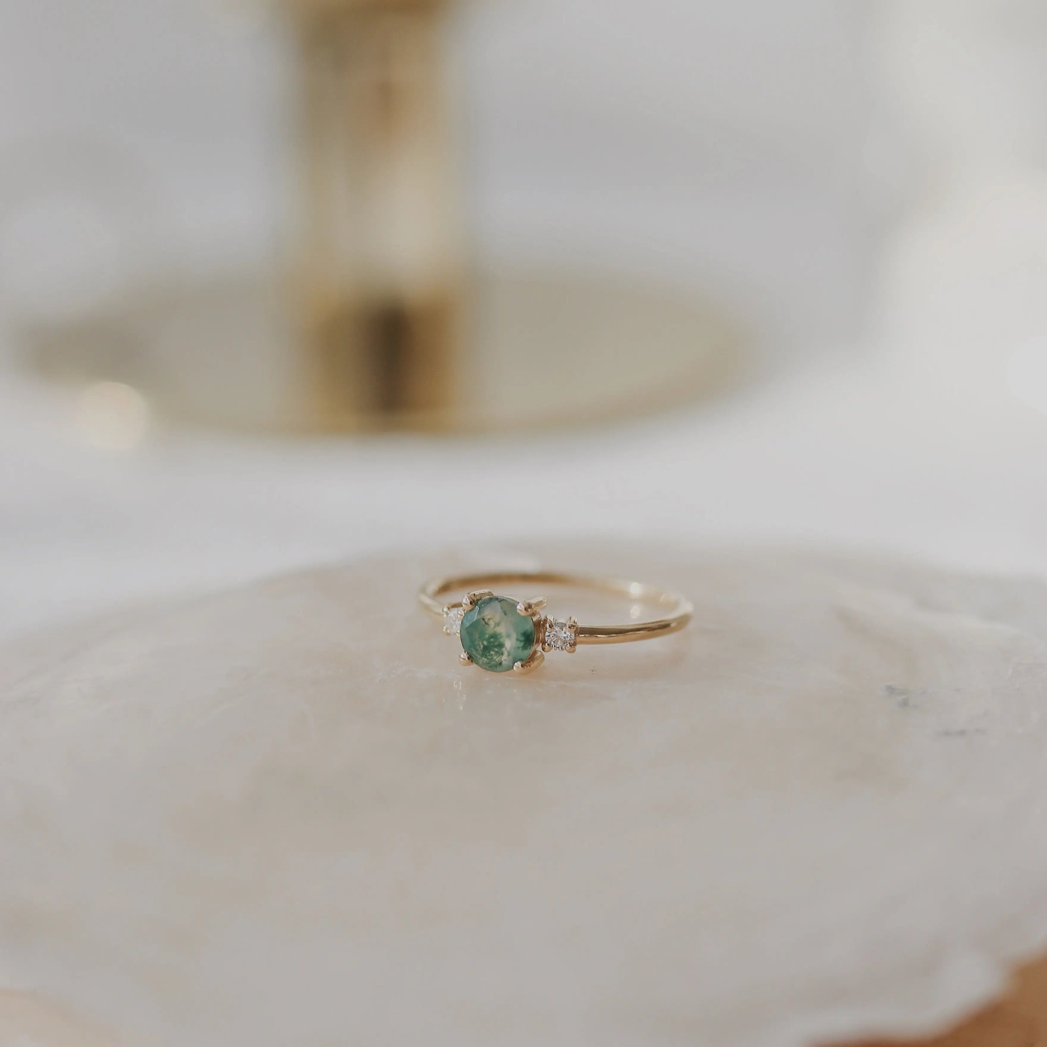 Moss Agate Ring With Diamond - Nature Inspired Engagement Ring Orizzo fine jewelry