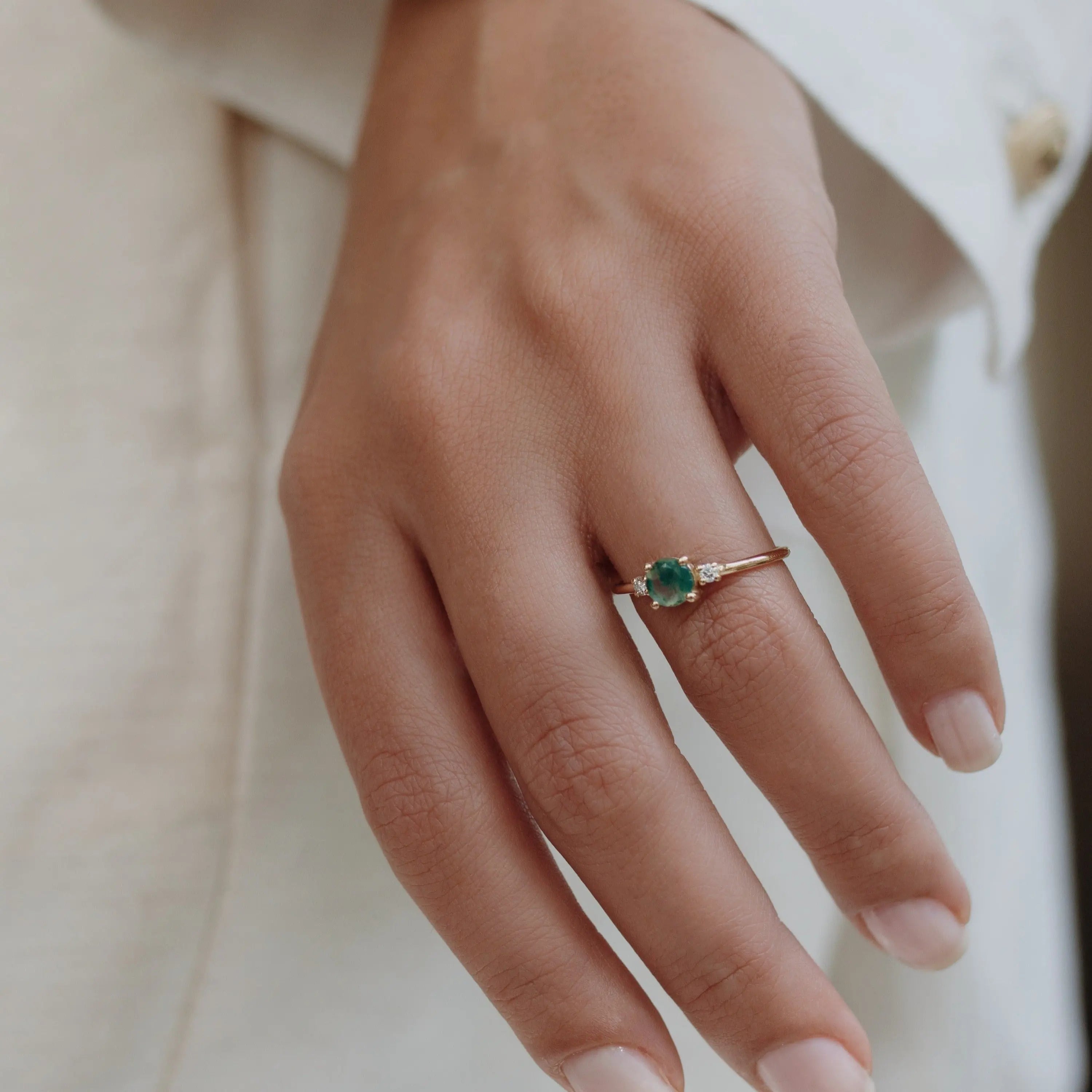 Moss Agate Ring With Diamond - Nature Inspired Engagement Ring Orizzo fine jewelry