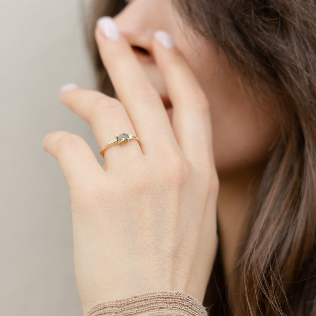 Double Stone Moldavite Ring With Diamond