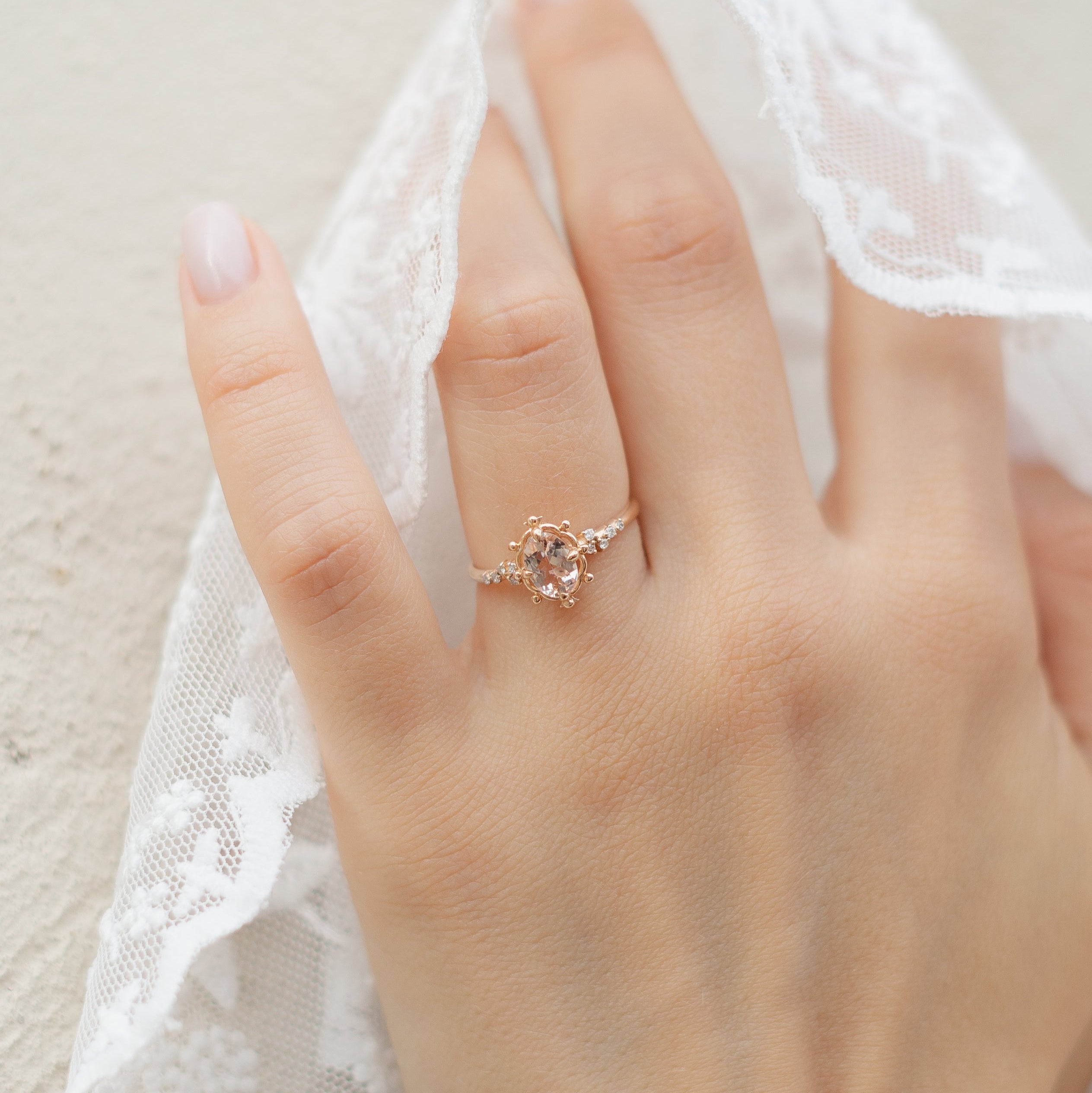Oval Morganite Engagement Ring With Diamond