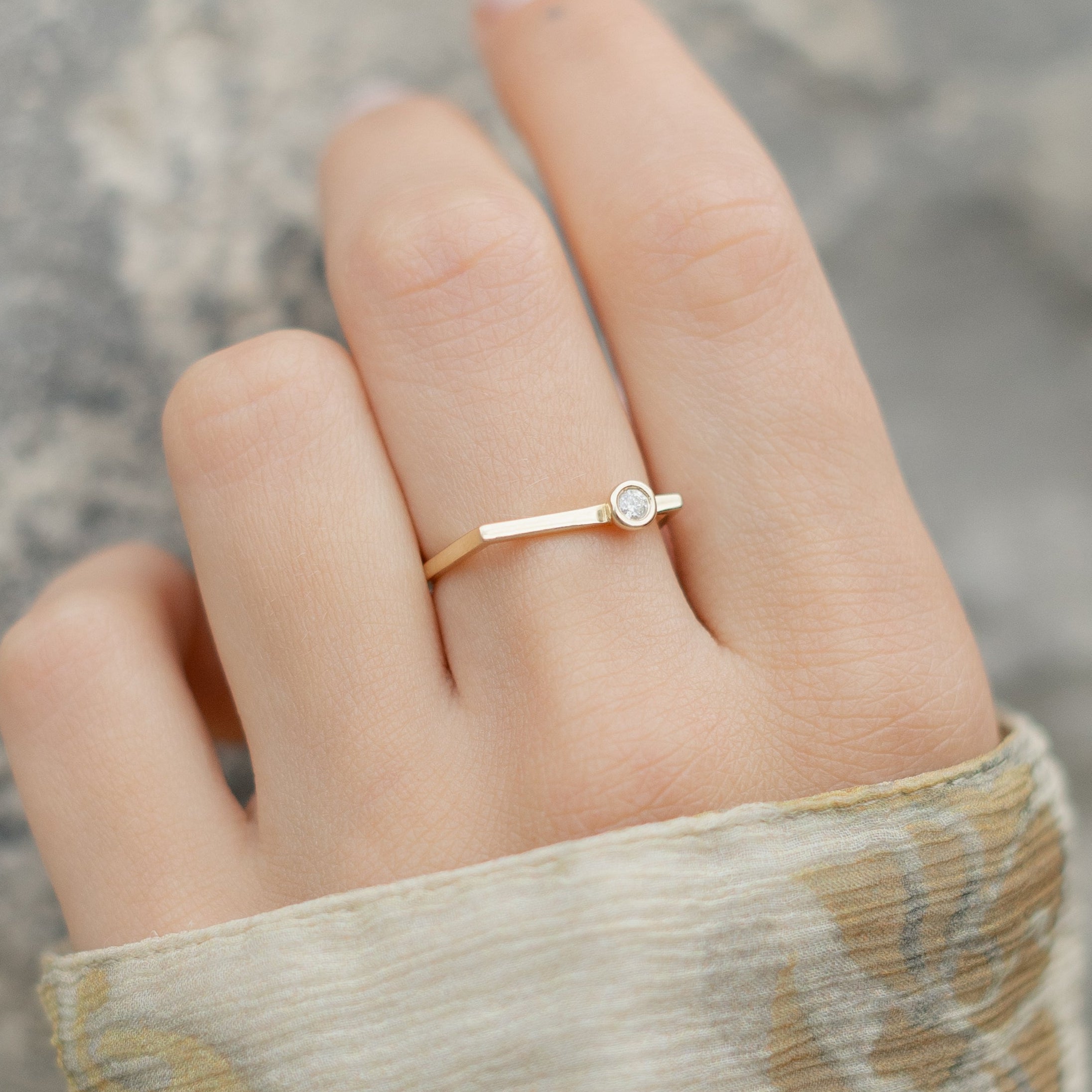 Diamond Bar Ring In 14K Gold