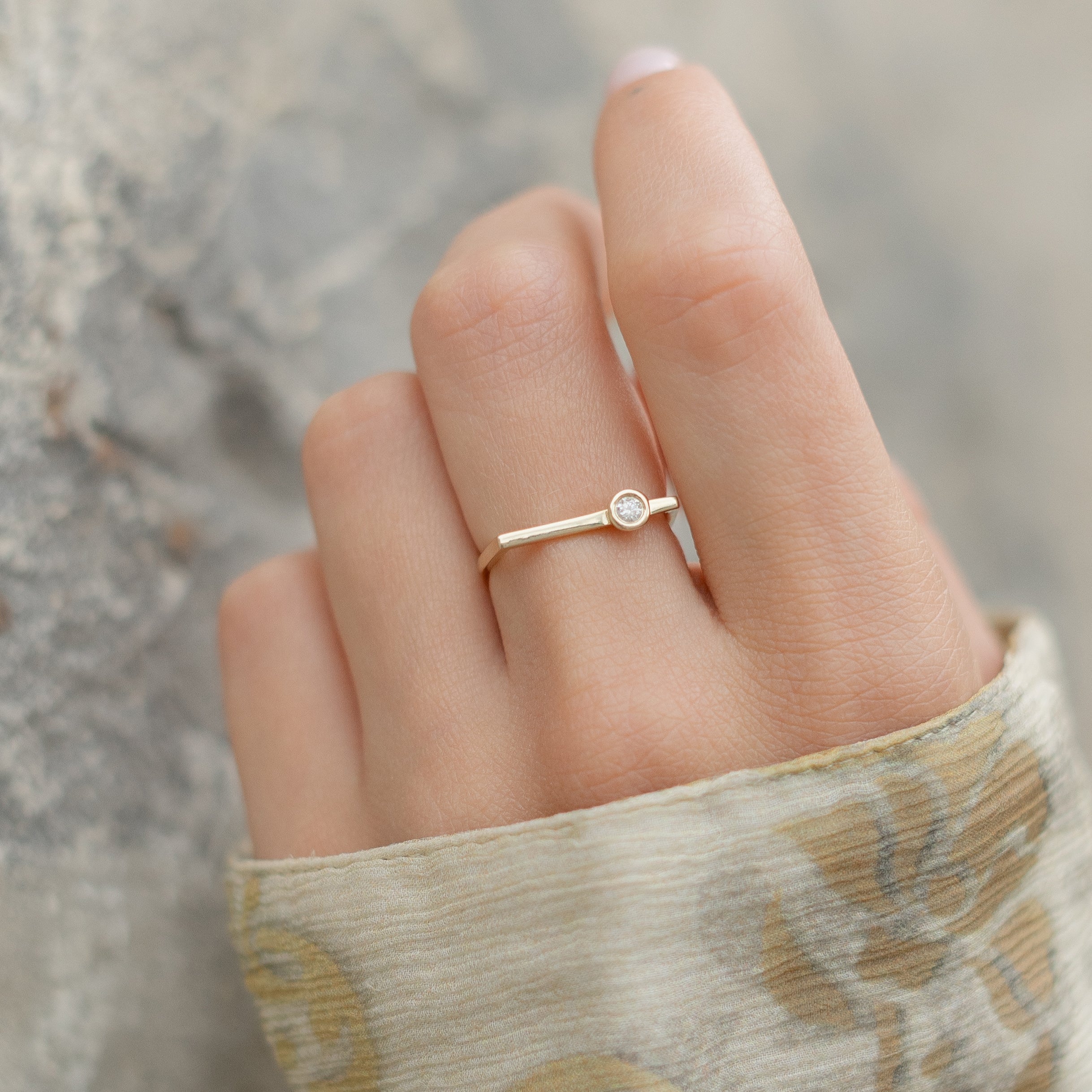 Diamond Bar Ring In 14K Gold