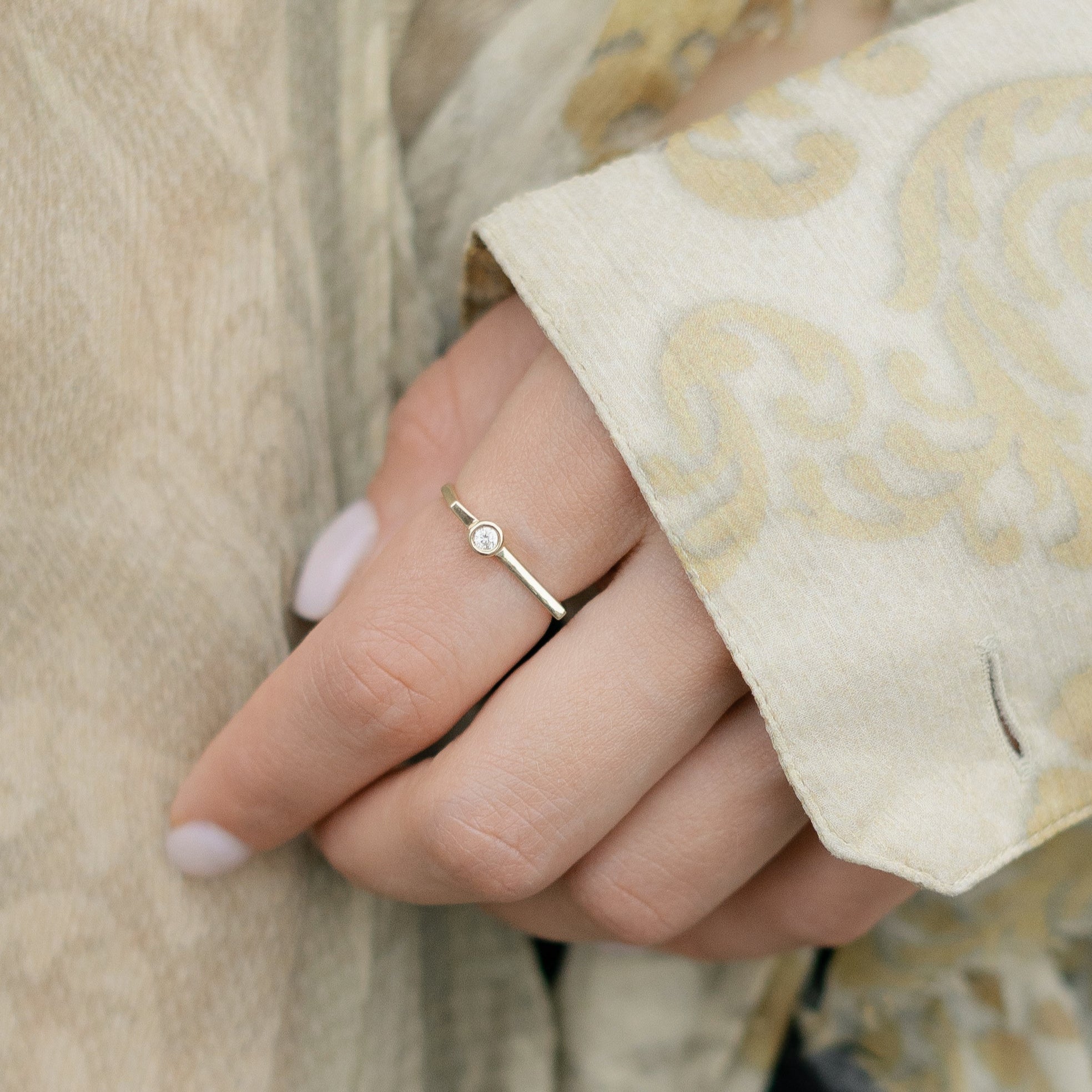 Diamond Bar Ring In 14K Gold