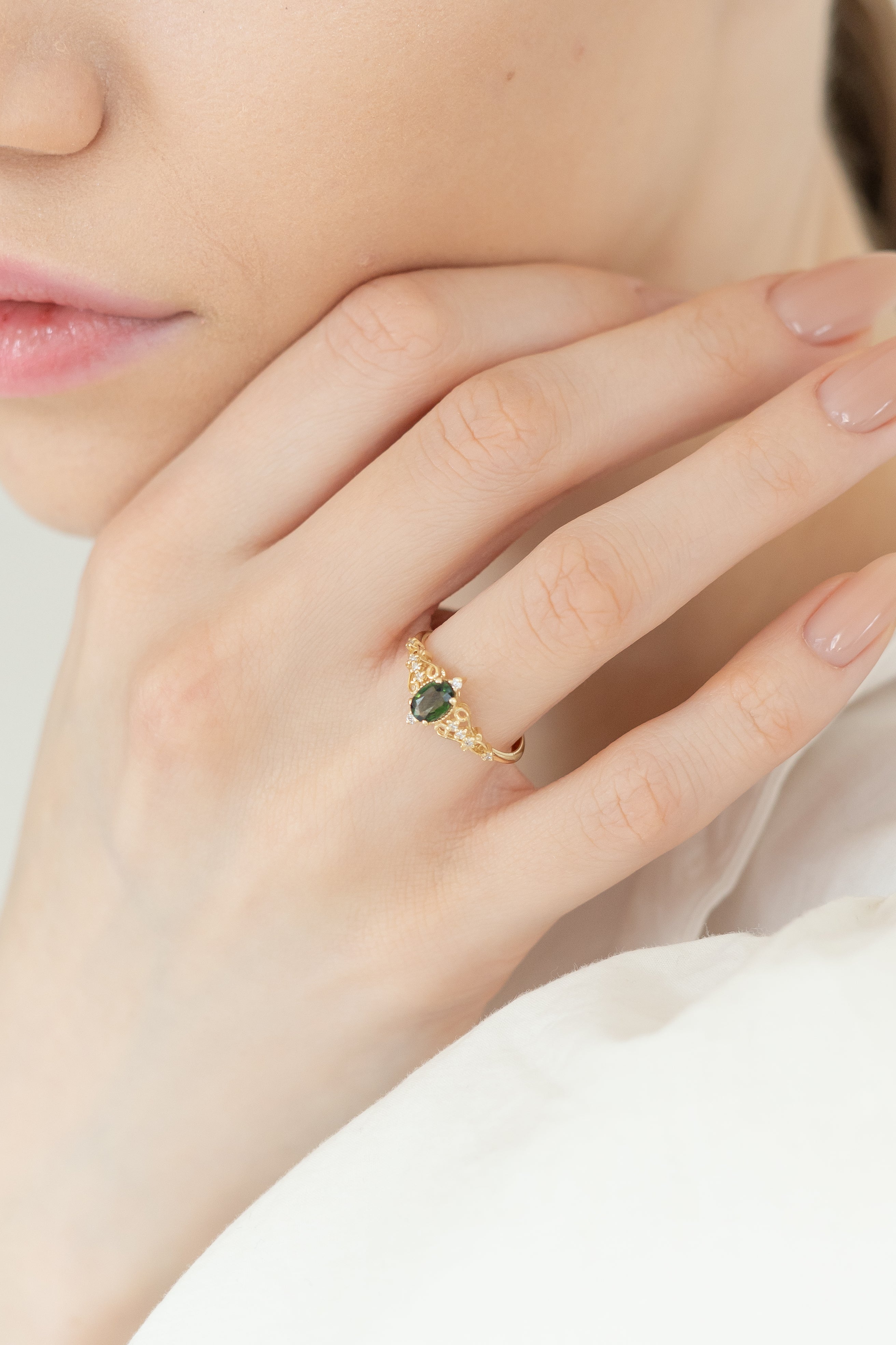 Antique Inspired Natural Green Sapphire Ring