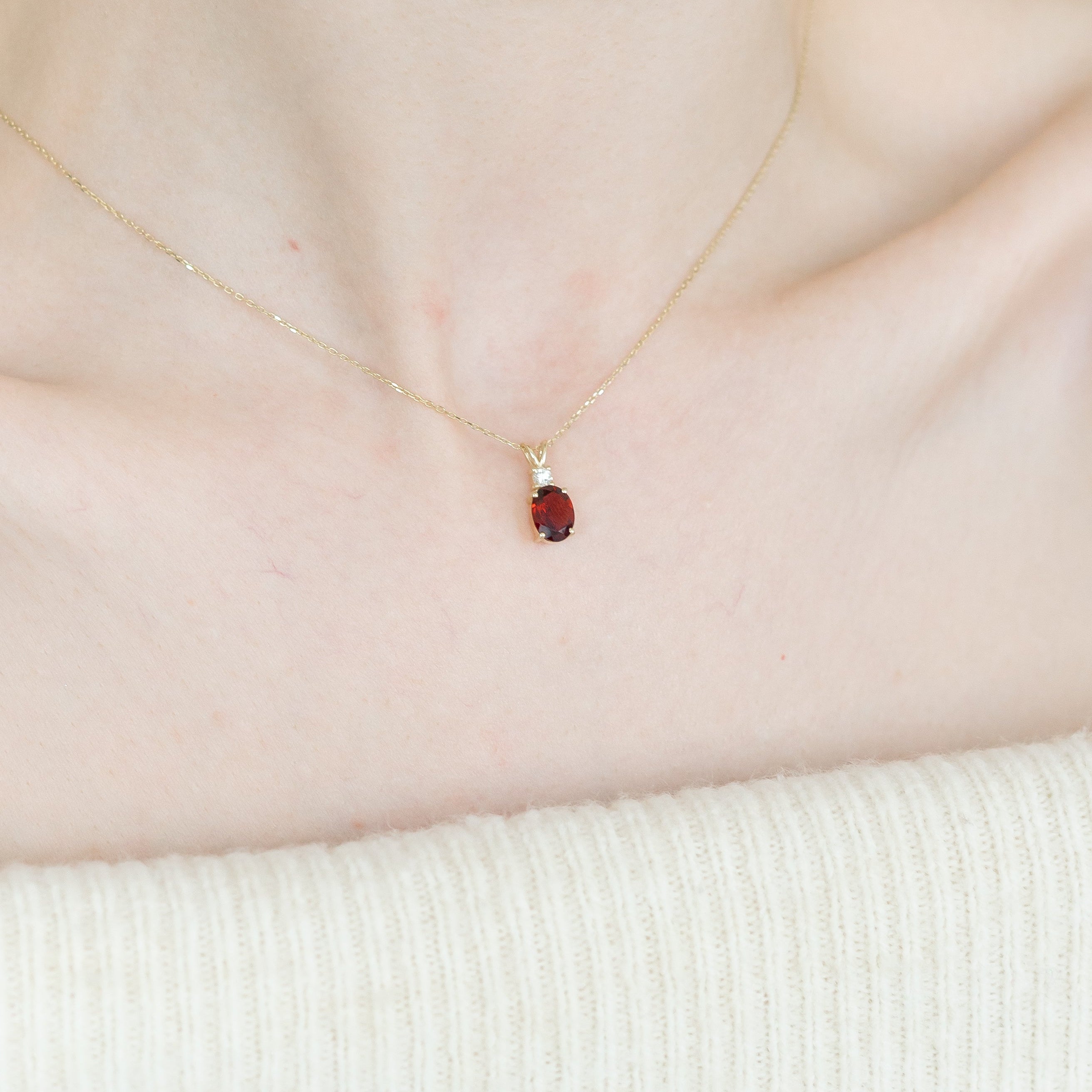 14K Gold Garnet & Diamond Necklace