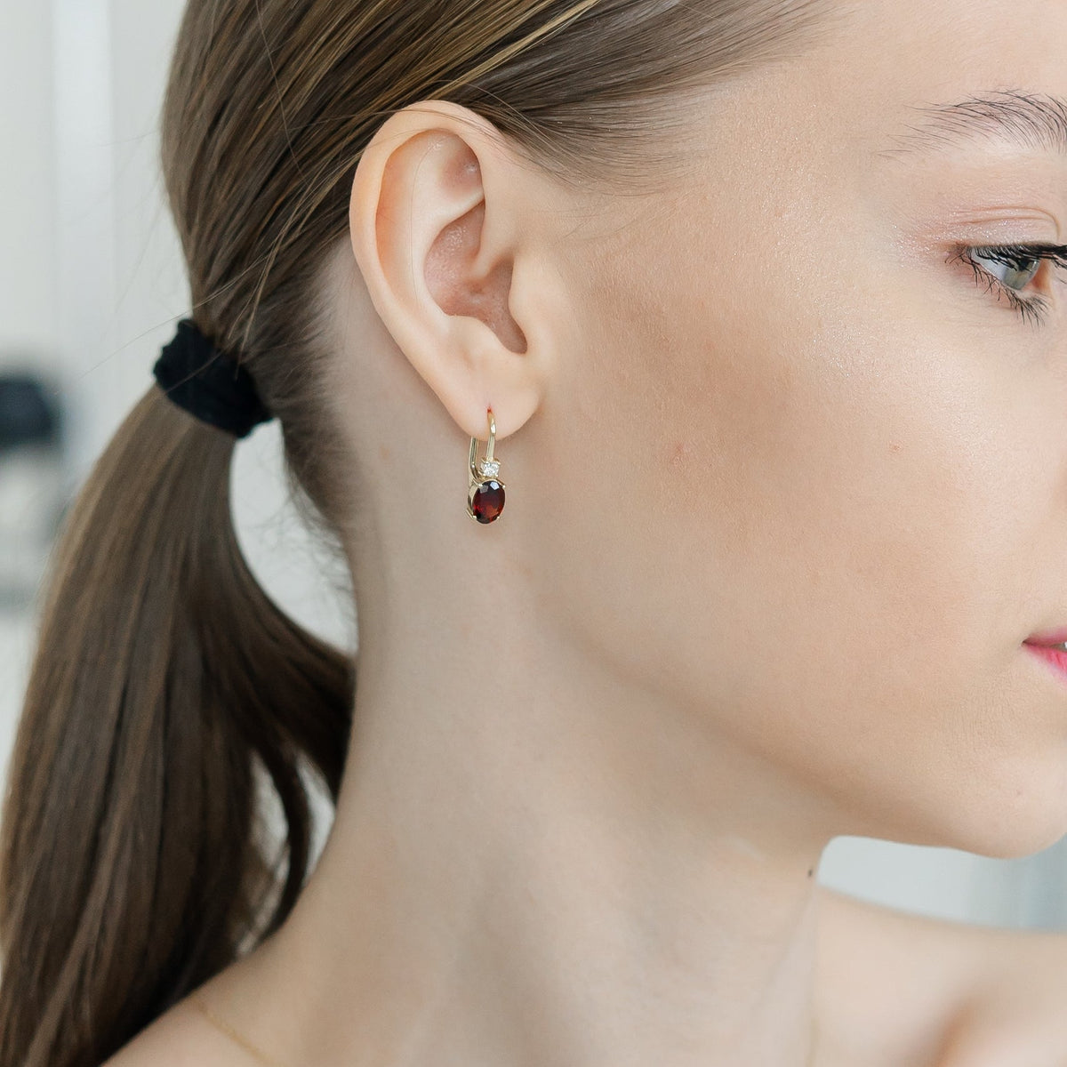 Garnet Earrings With Diamond