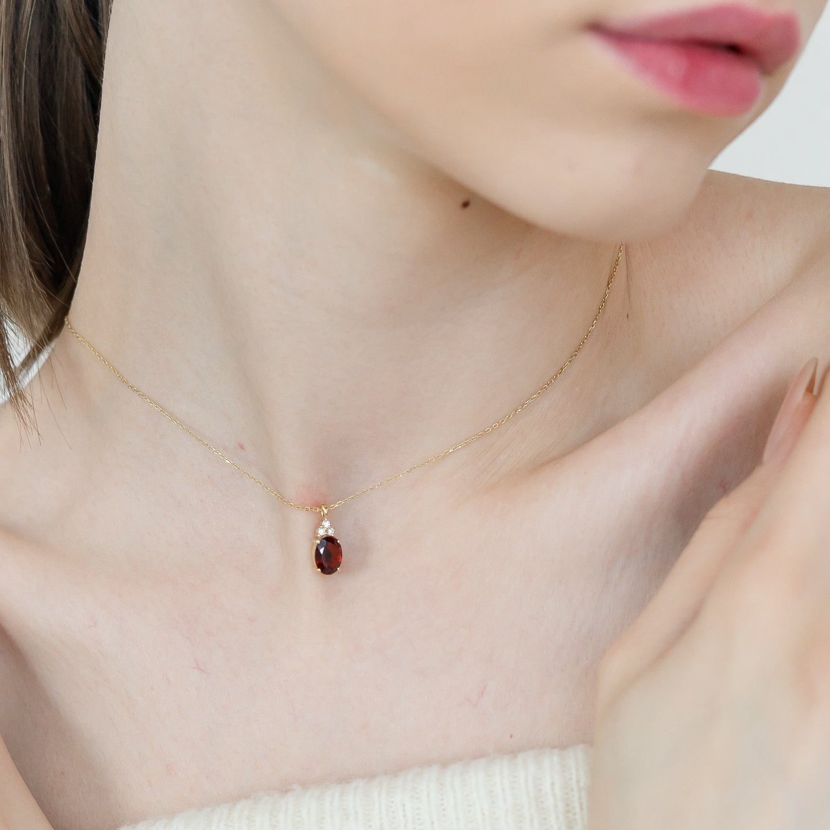 14K Gold Garnet Necklace with Diamonds