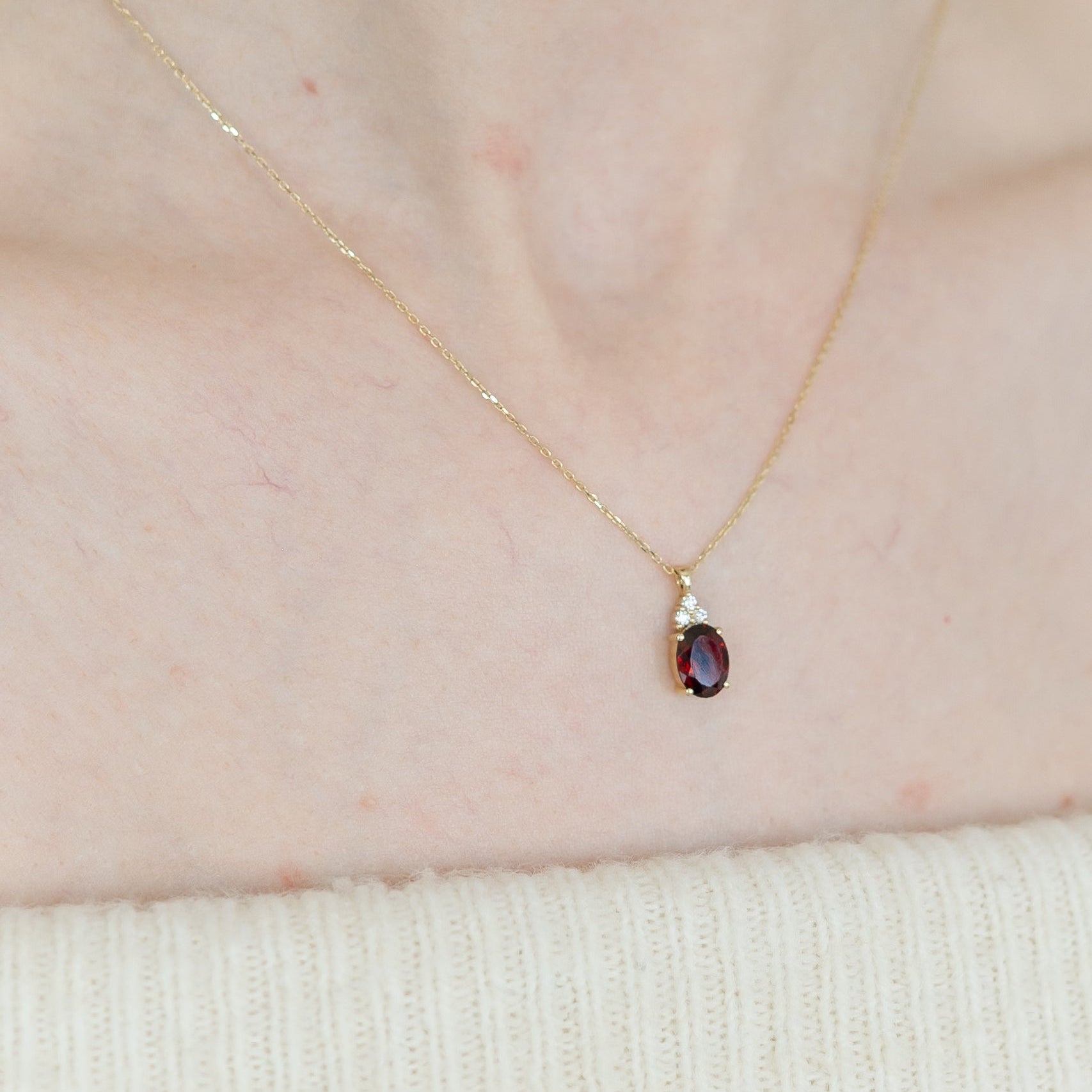 14K Gold Garnet Necklace with Diamonds
