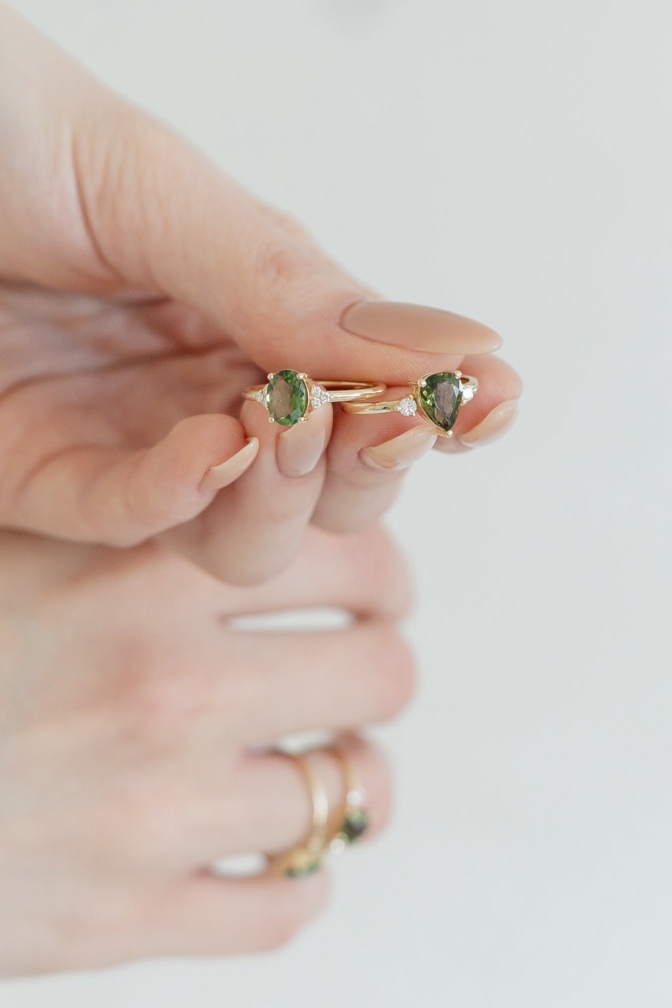 Pear Cut Moldavite & Diamond Ring – Trinity