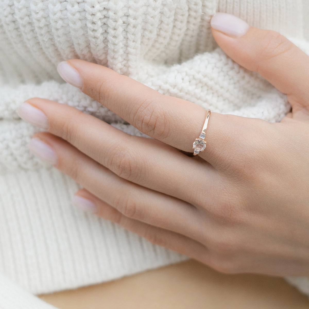 Morganite Ring with Baguette Diamonds