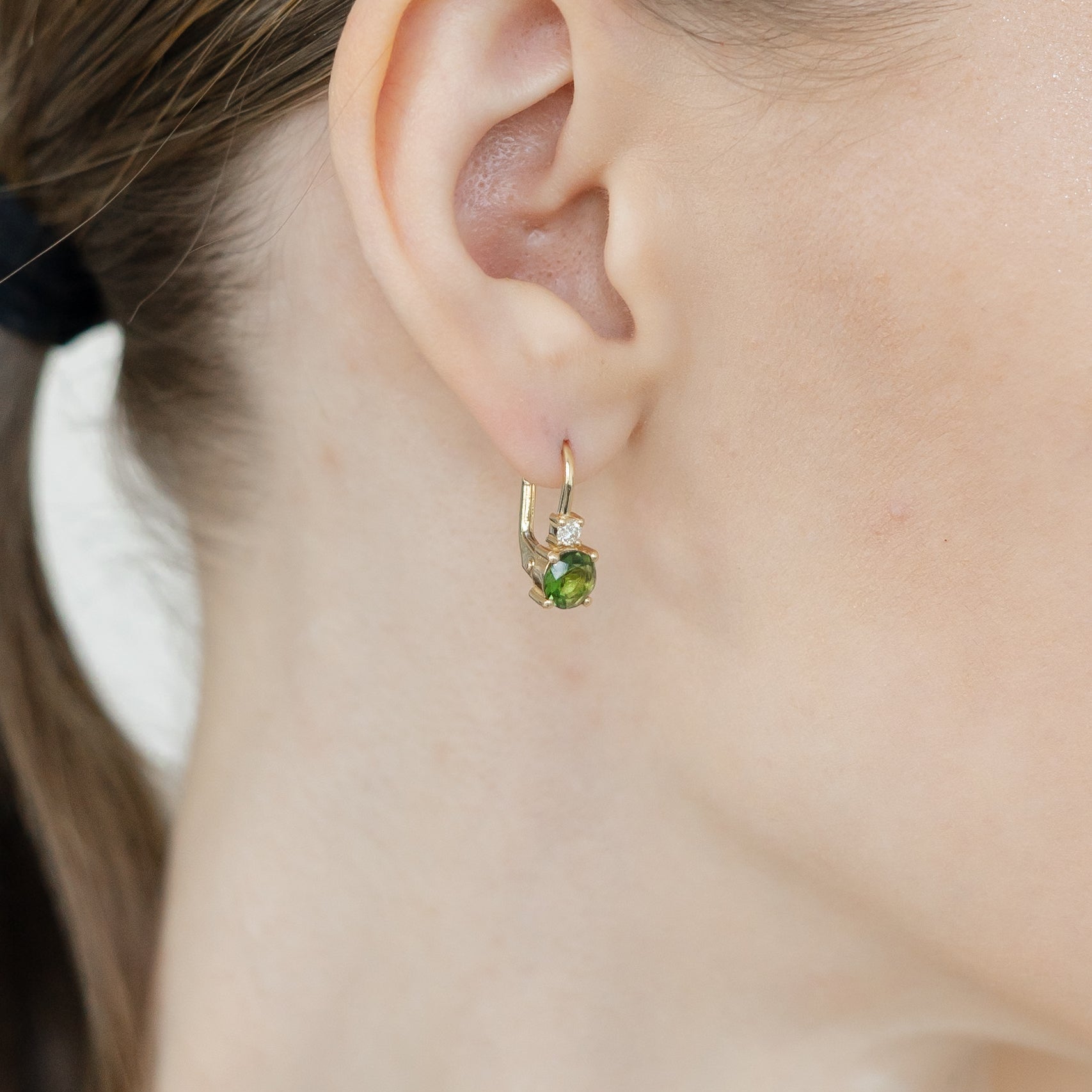 Moldavite Earrings With Diamond