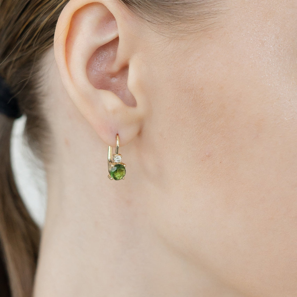 Moldavite Earrings With Diamond