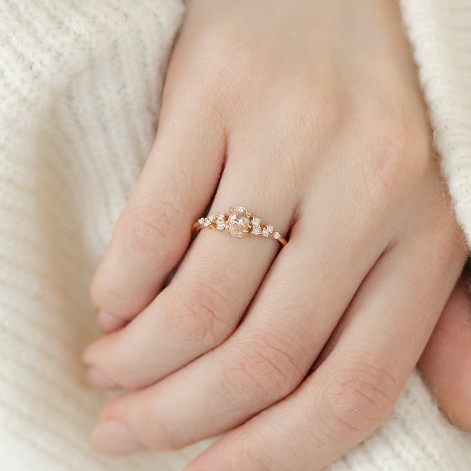 Morganite Cluster Engagement Ring With Diamonds