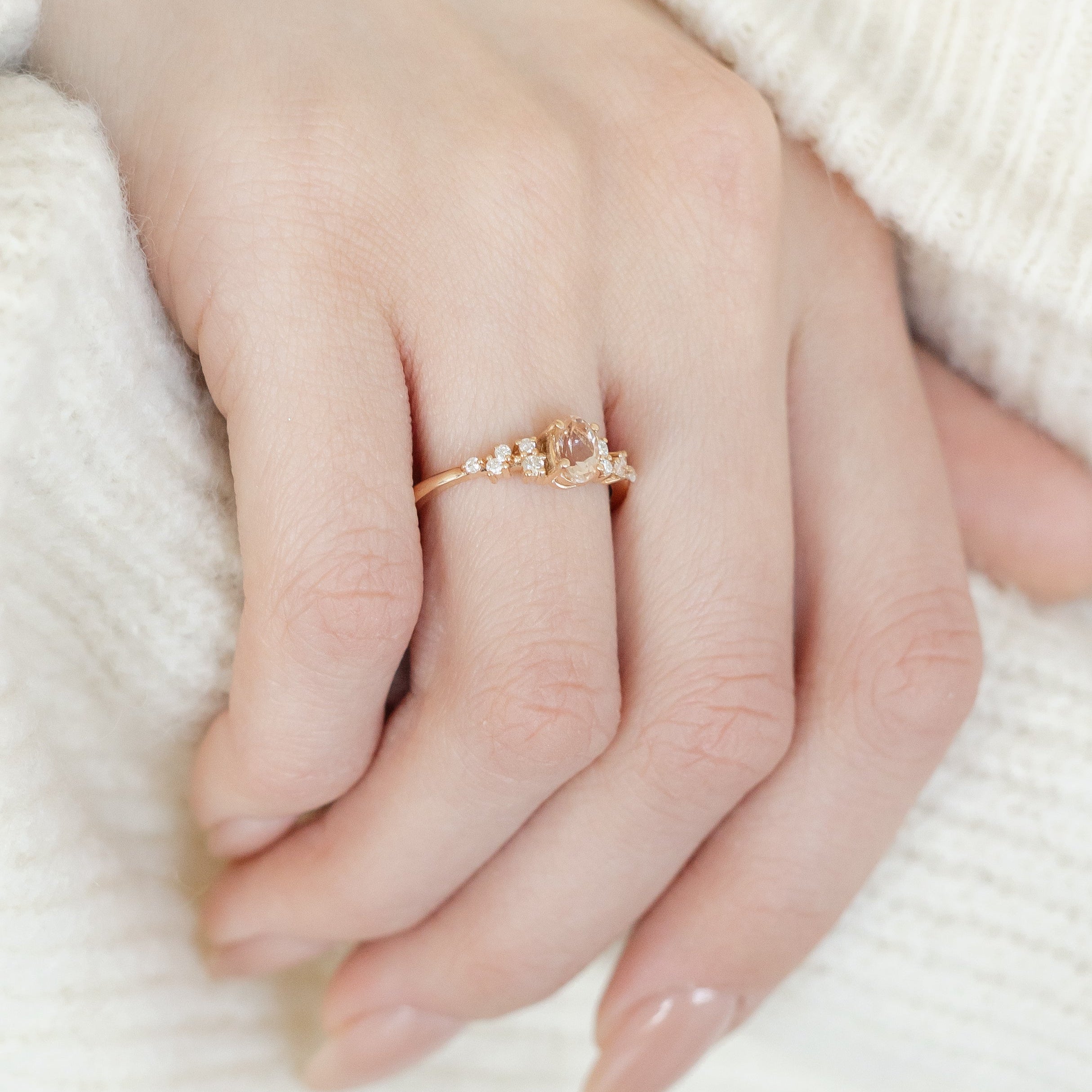 Morganite Cluster Engagement Ring With Diamonds