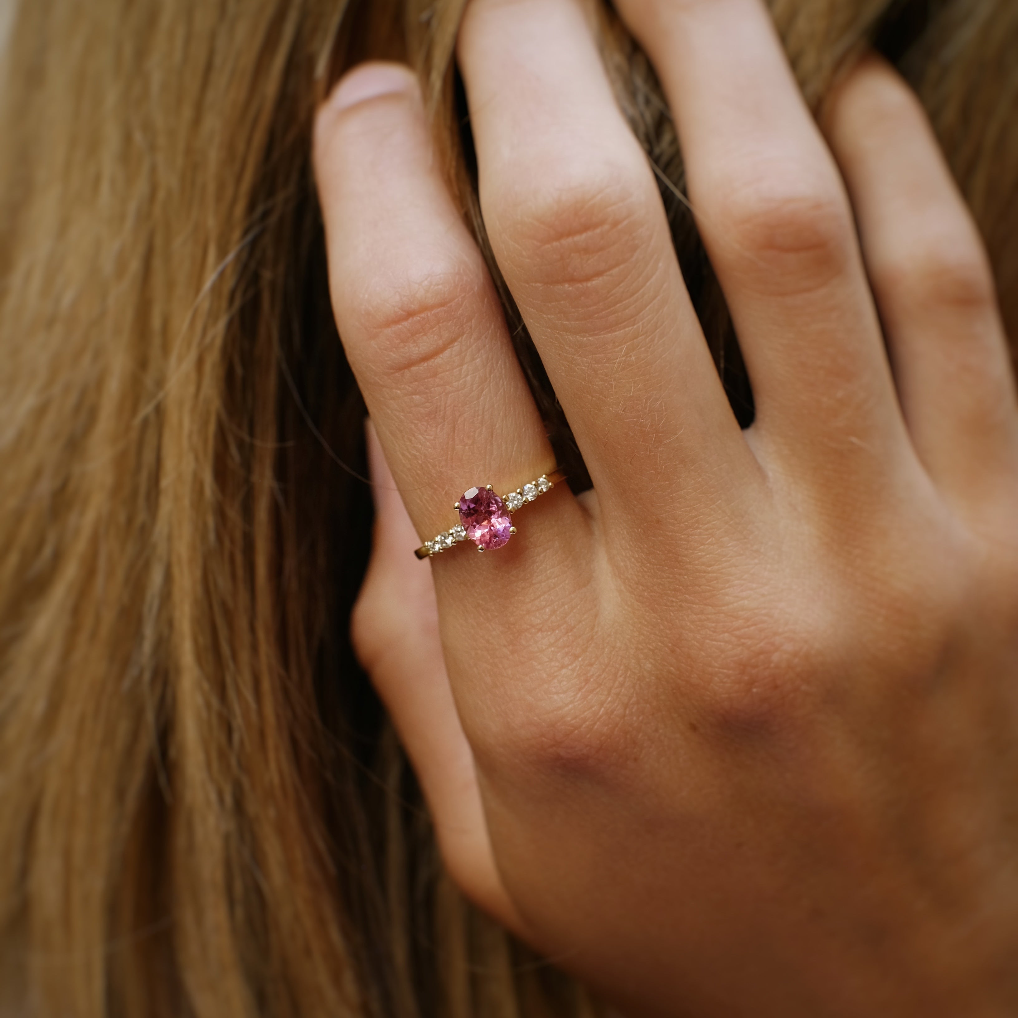 Tourmaline & Diamond Engagement Ring in 18K Yellow Gold