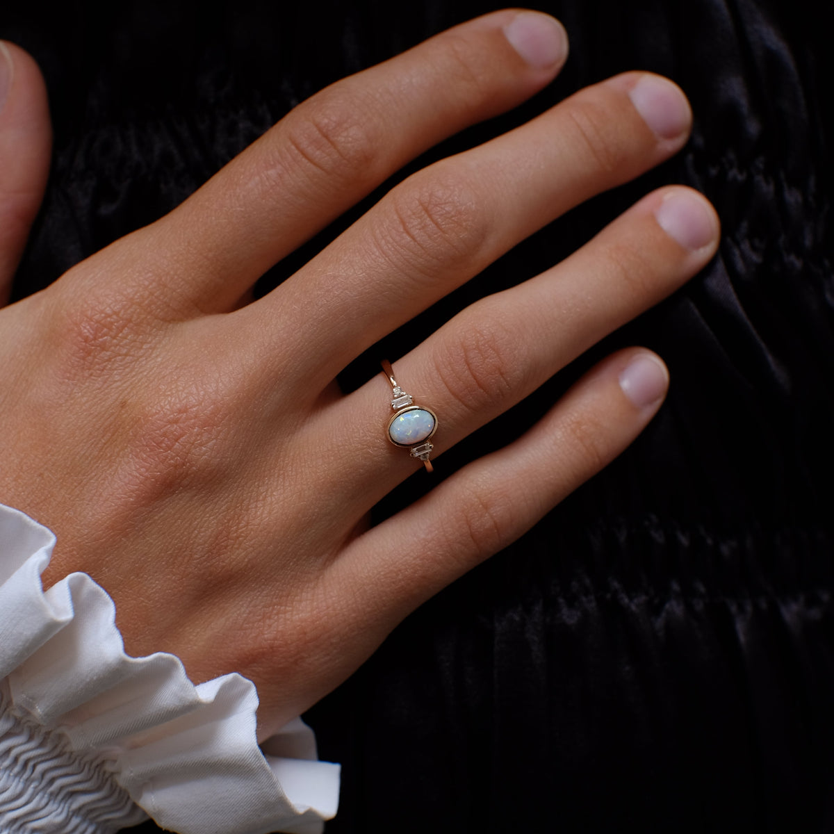 Oval Opal & Diamond Bezel Set Ring