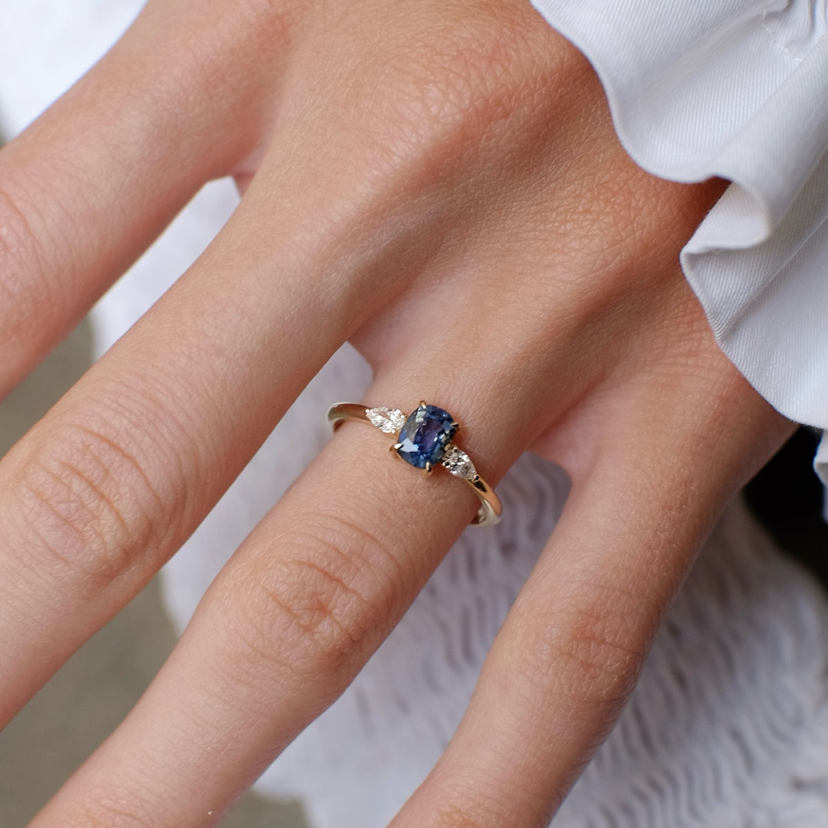 Blue Sapphire & Diamond Engagement Ring - Trinity