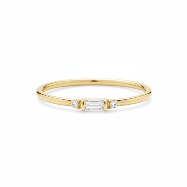 14 Karat Gold Filigraner Art Déco Baguette Diamant Ring