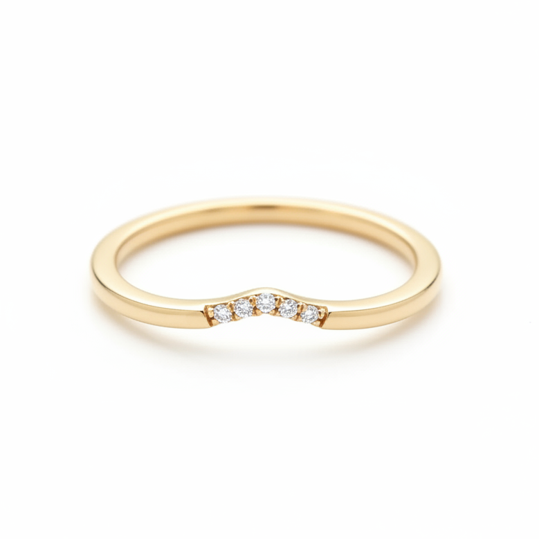 14 Karat Gold Geschwungener Ehering mit Diamanten