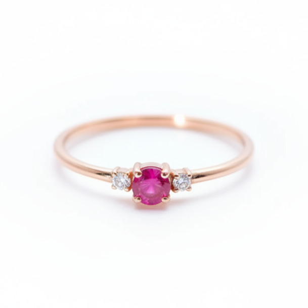 Elegantní rubínový prsten s diamanty – 14K zlato