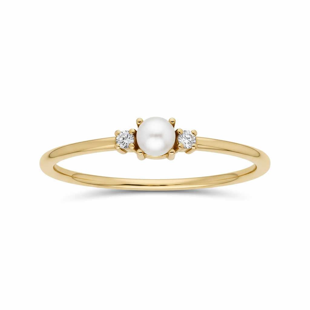 Zarter Perlen Diamant Ring aus 14 karätigem Gold