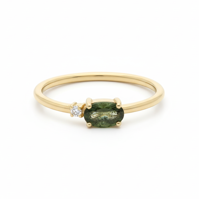 Double Stone Moldavite Ring With Diamond
