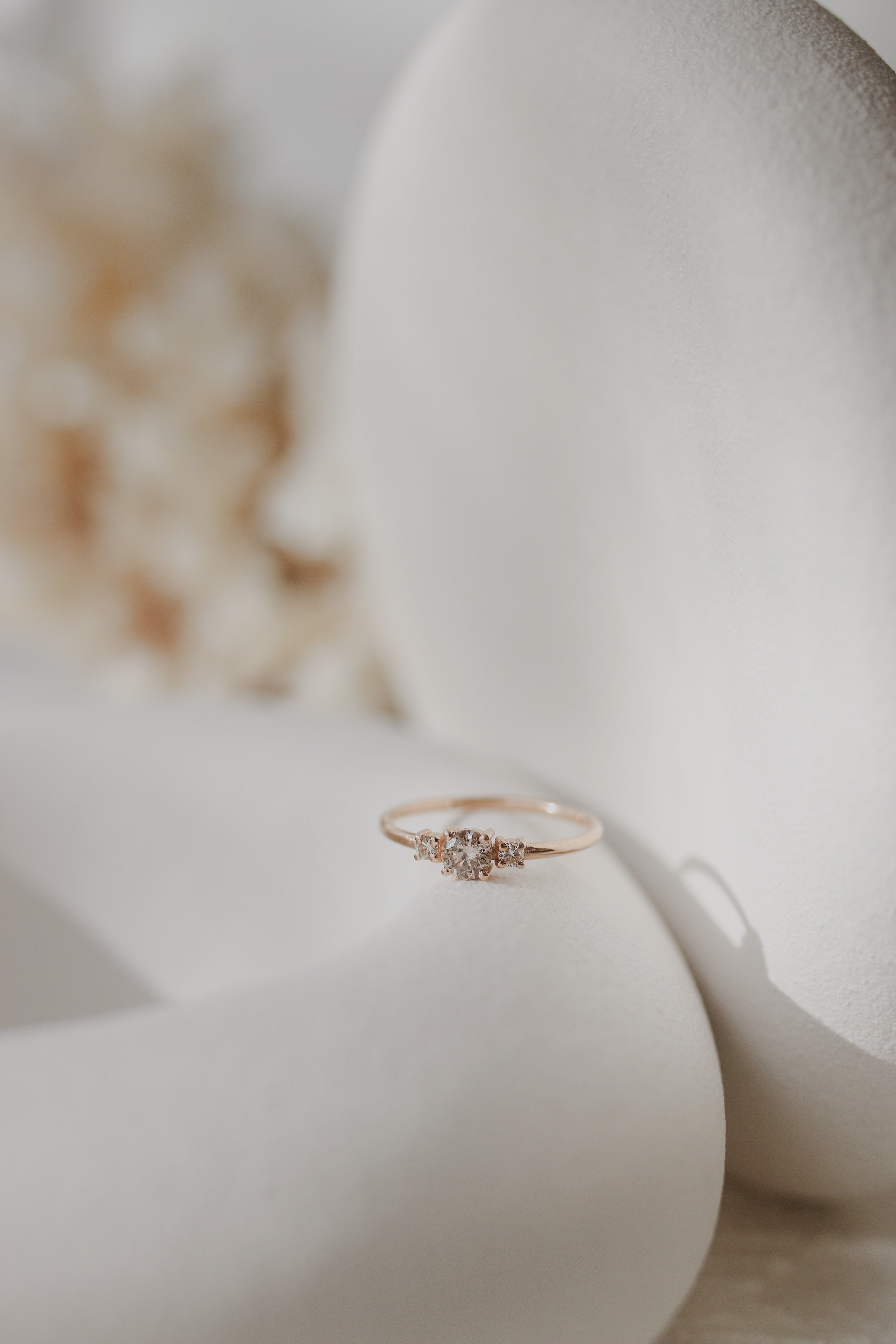 Three Stone Champagne Diamond Engagement Ring Orizzo fine jewelry