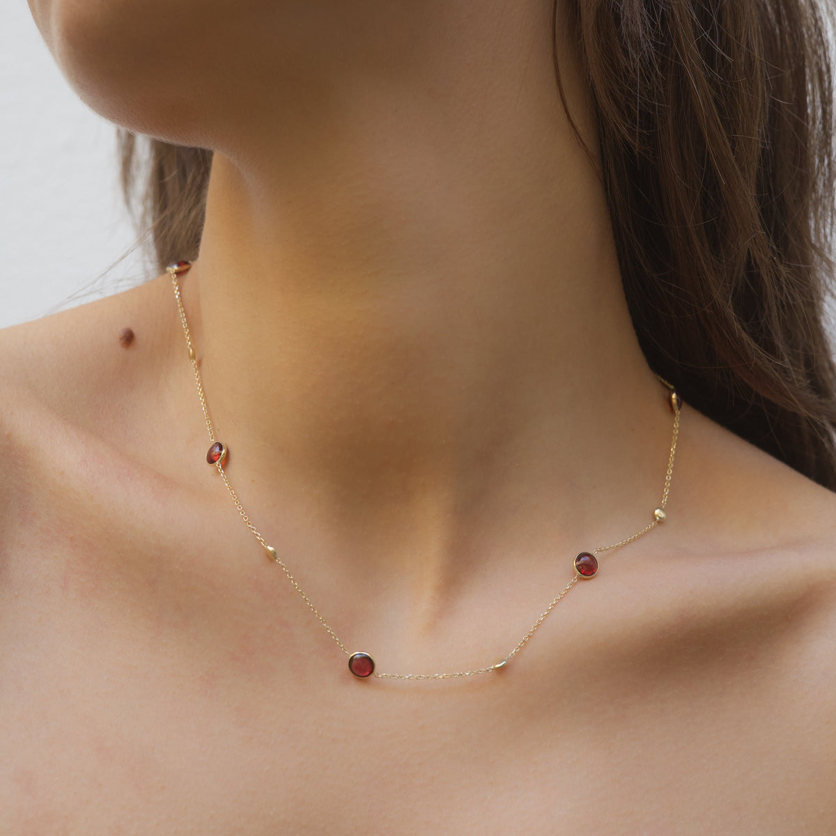 Cabochon Garnet Station Necklace