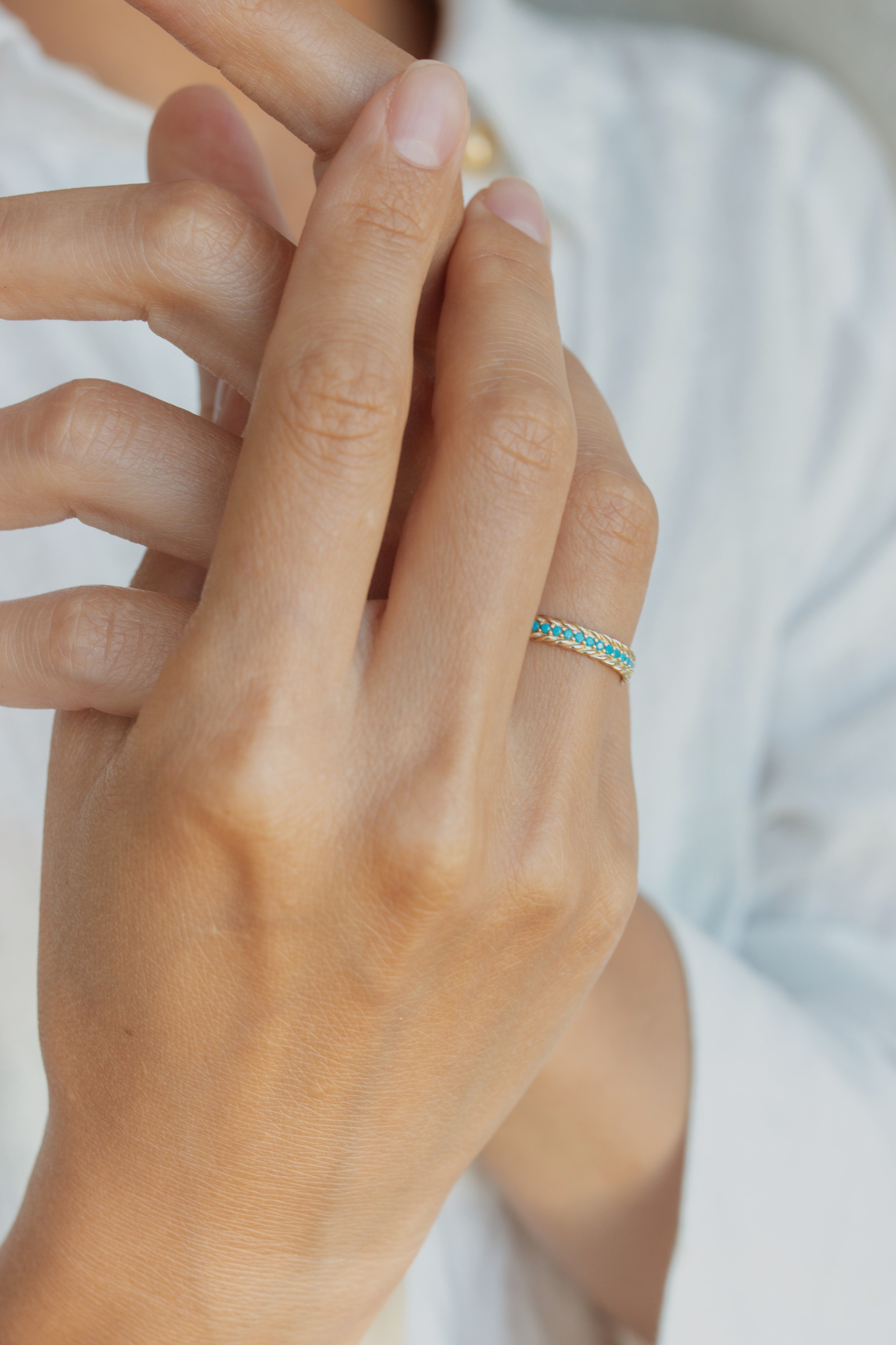 Turquoise Wedding Band in 14k Solid Gold Orizzo fine jewelry