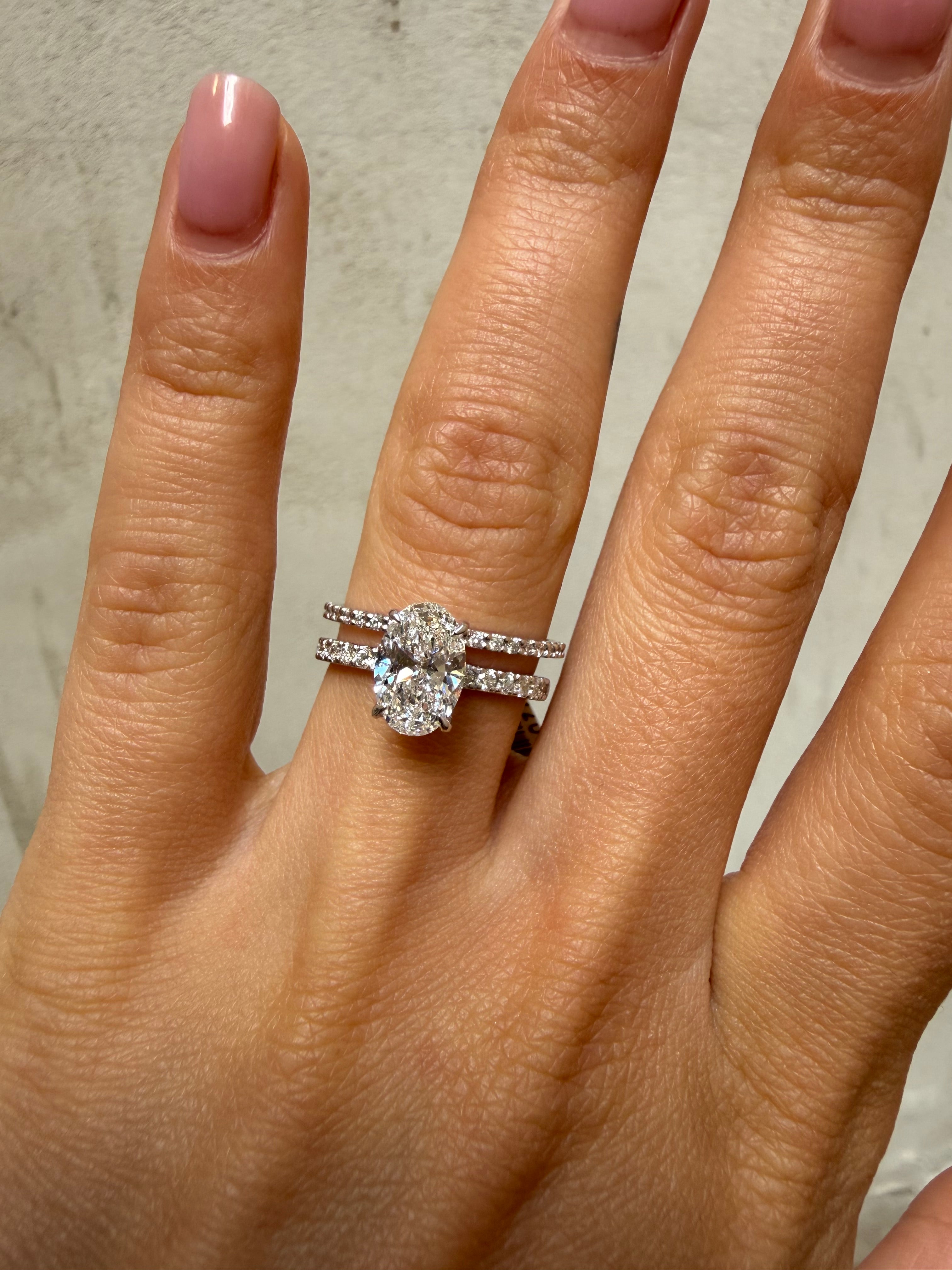 Oval Cut Diamond Engagement Ring with Diamond Band - Lab Grown