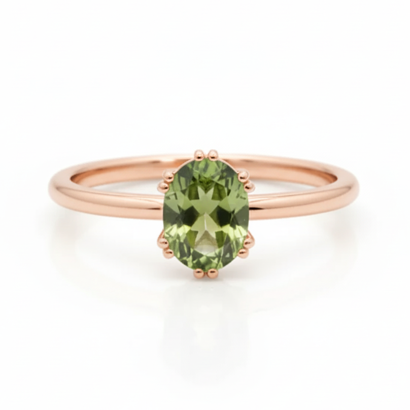 Faceted Oval Moldavite In 14K Gold