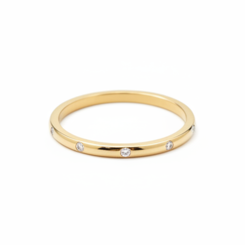 14 Karat Gold Ehering mit Versenktem Diamanten (Flush Set)