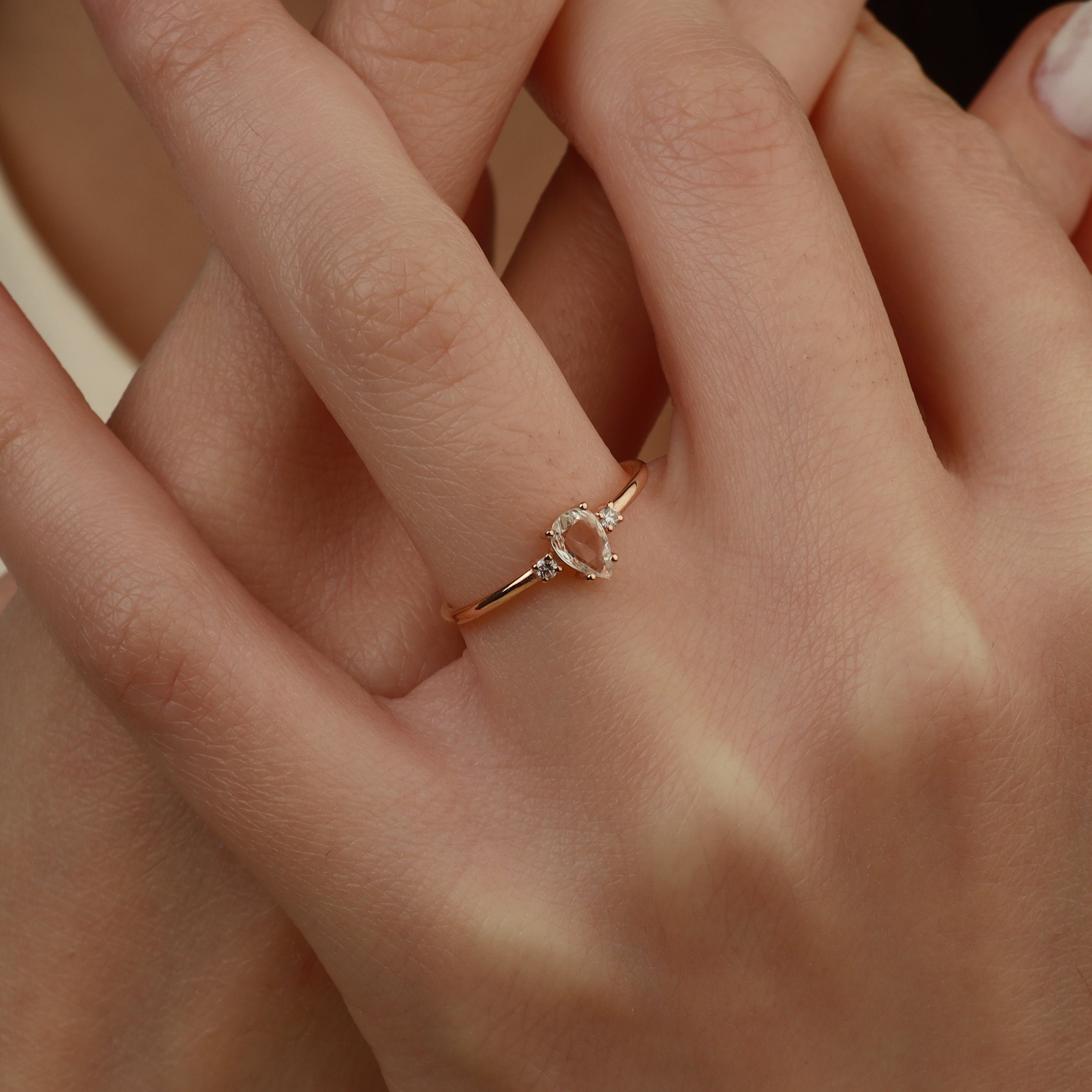 Pear Rose Cut White Sapphire & Diamond Ring – Trinity