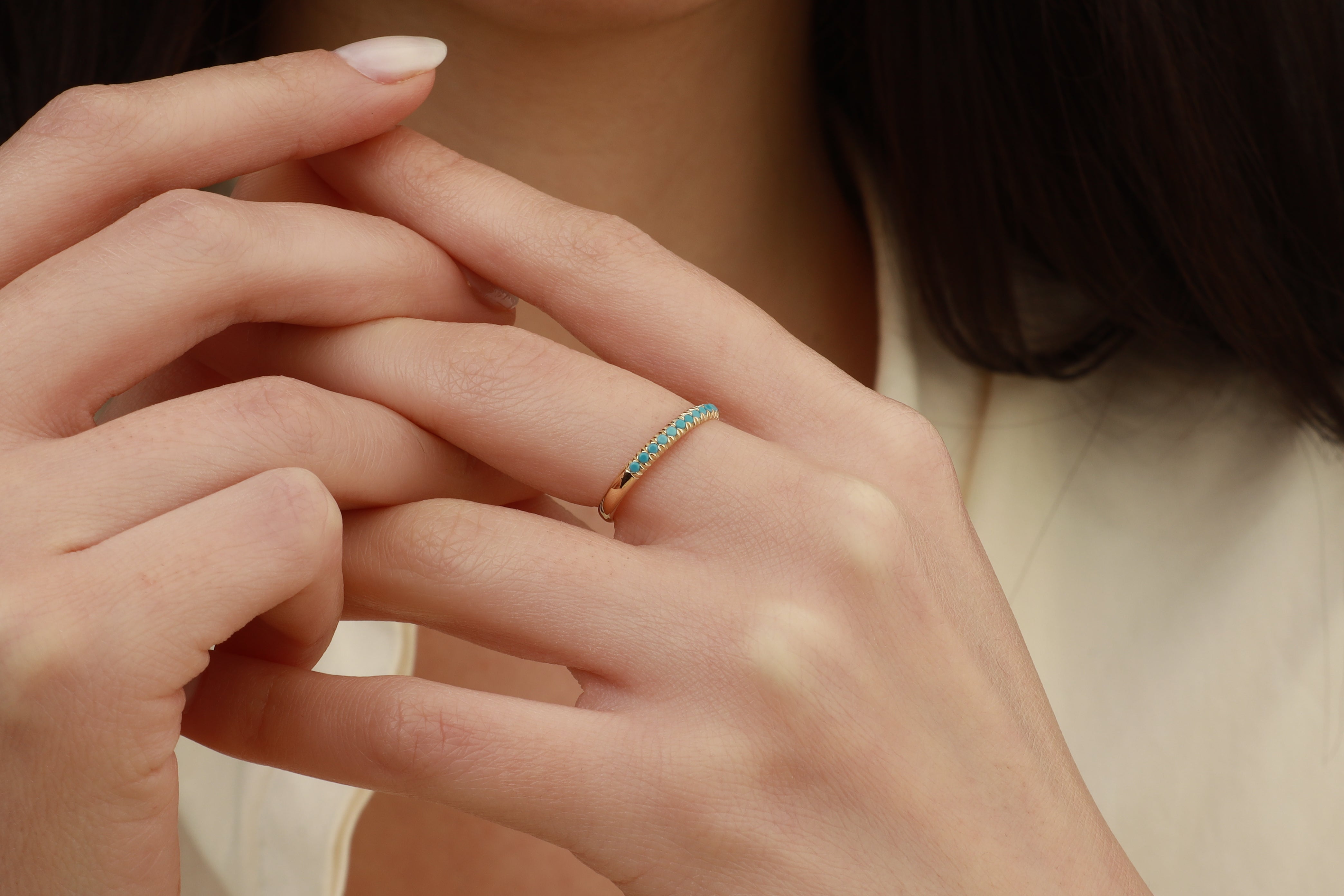 Turquoise Eternity Band In 14K Solid Gold