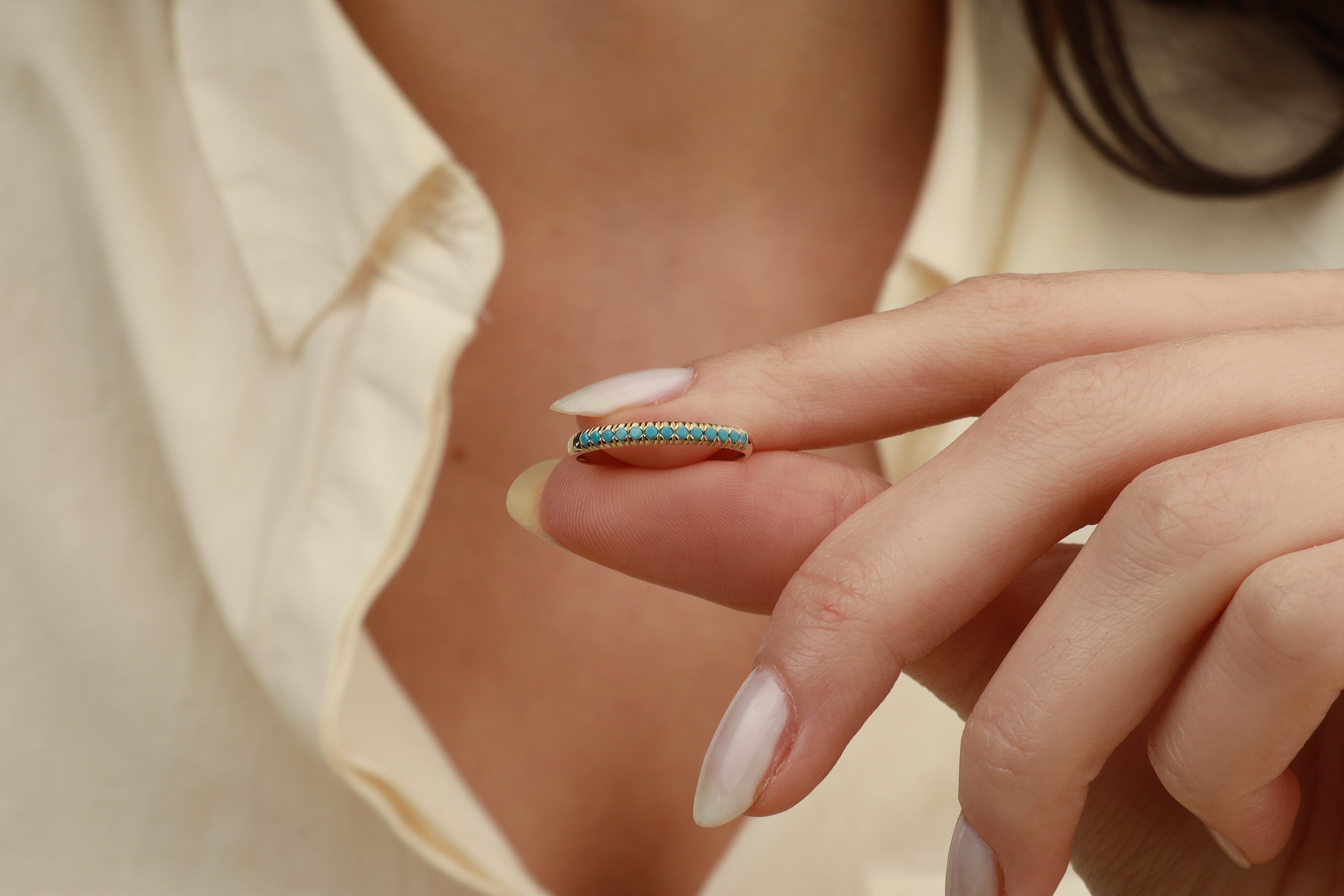 Turquoise Eternity Band In 14K Solid Gold