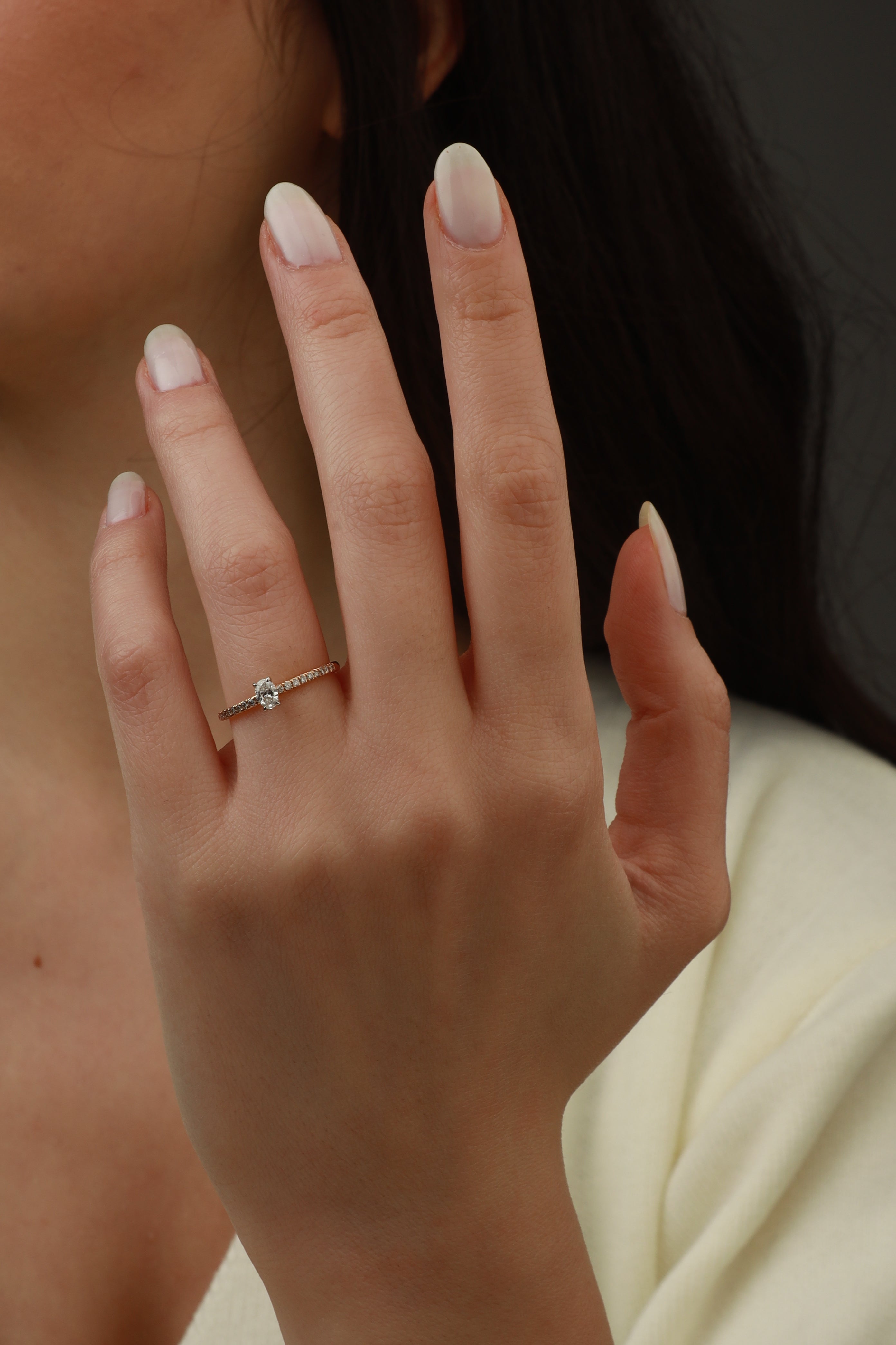 Oval Diamond Halo Engagement Ring in White Prong