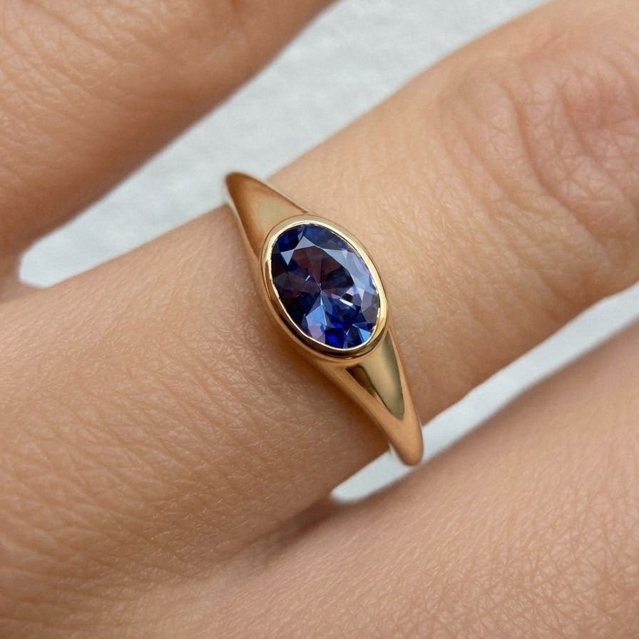 Oval Blue Sapphire Signet Ring