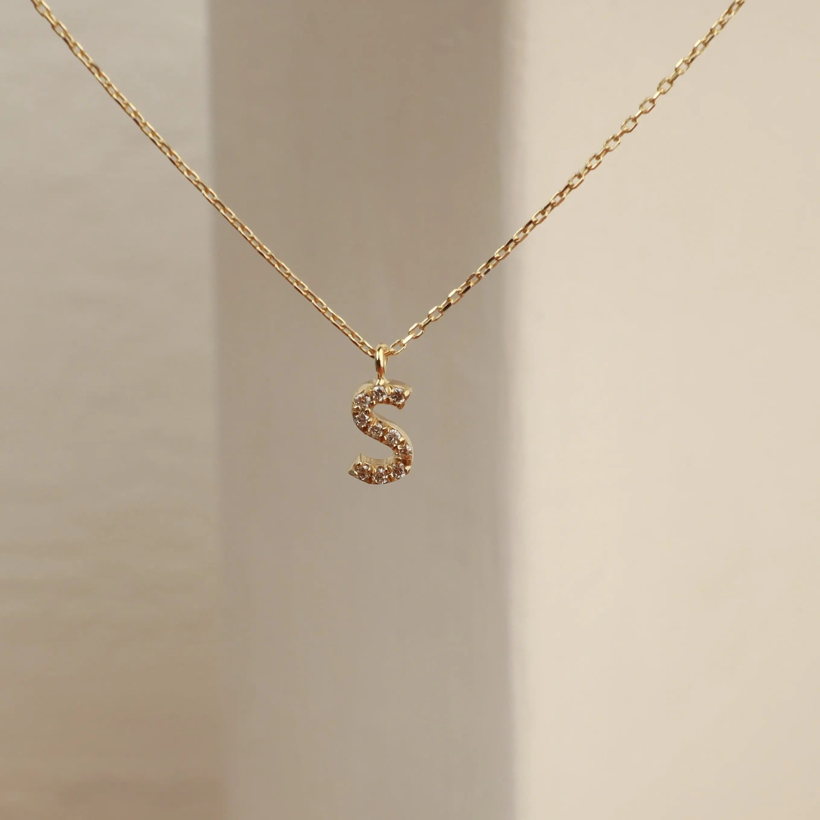 Solid Gold Diamond Letter Necklace , Personalized 14k Gold Jewelry Orizzo fine jewelry