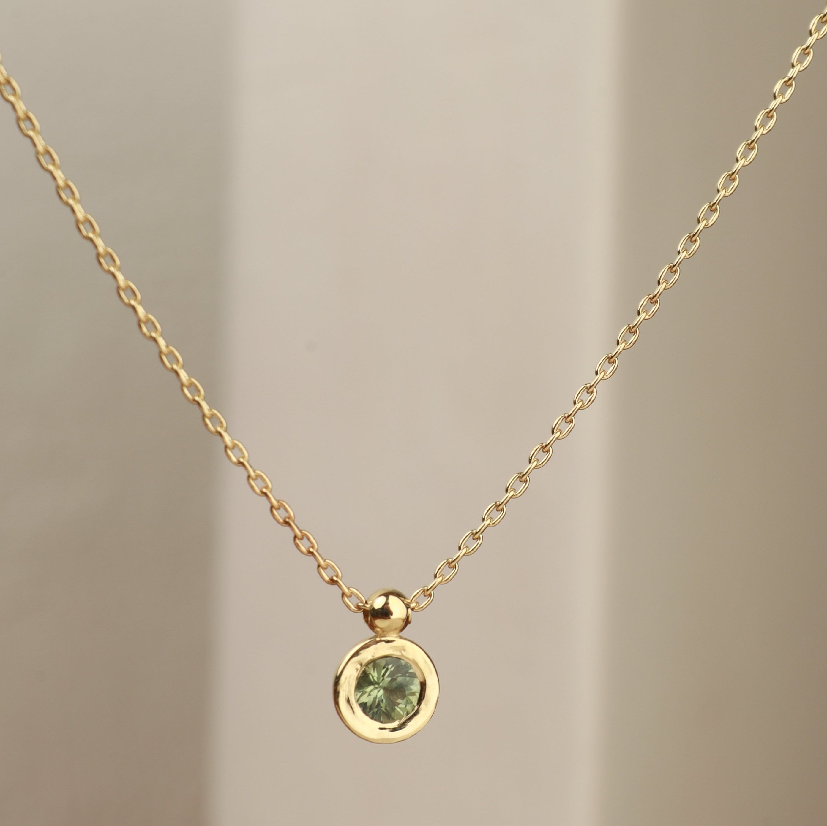 Green Sapphire Solitaire Gold Necklace