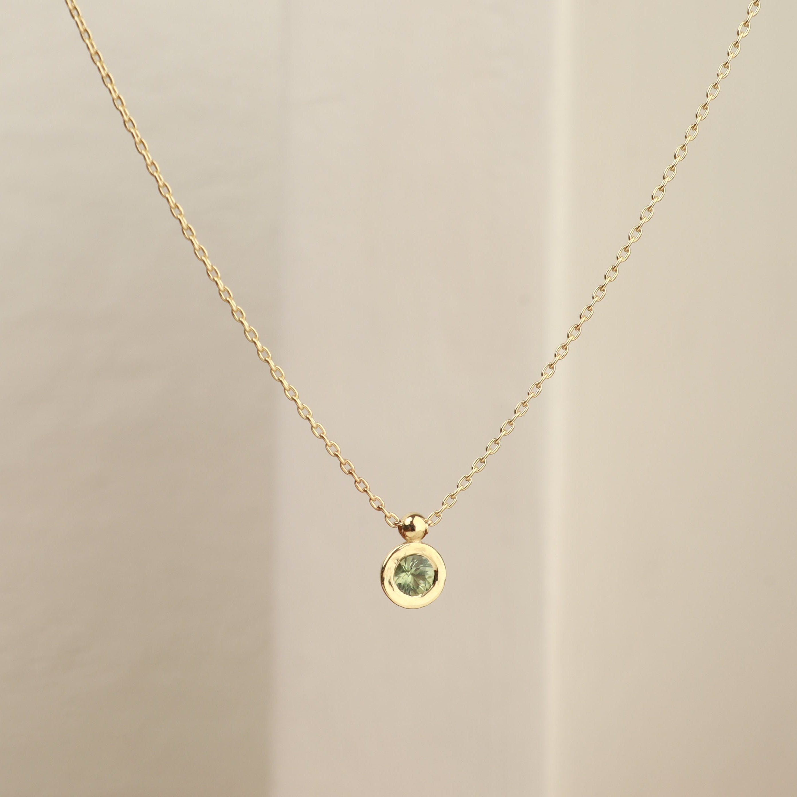 Green Sapphire Solitaire Gold Necklace